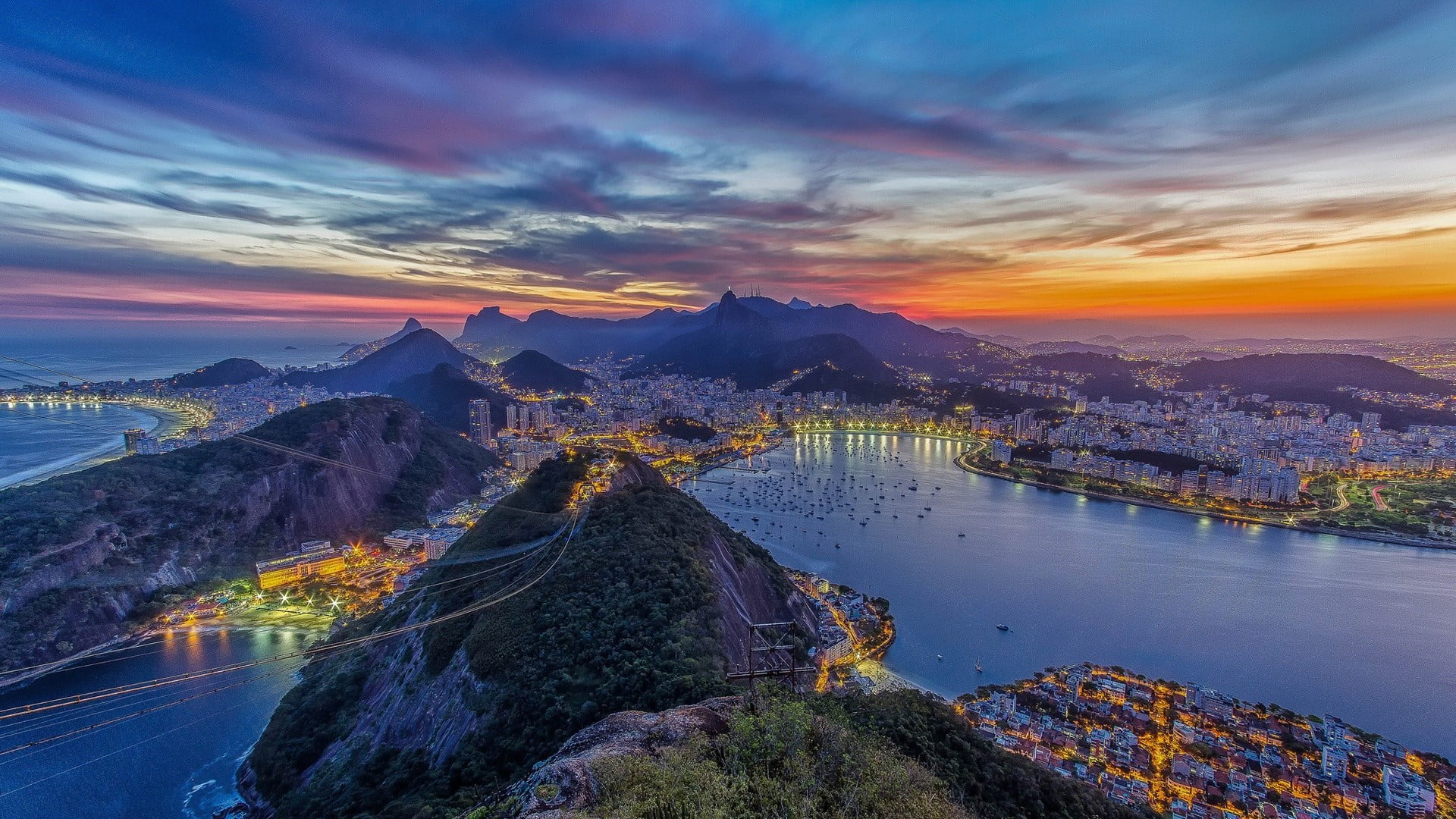 travel destinations, water, scenics - nature, sunset, long exposure, connection, transportation, nature, Rio de Janeiro, lake, high angle view, beauty in nature, HD Wallpaper
