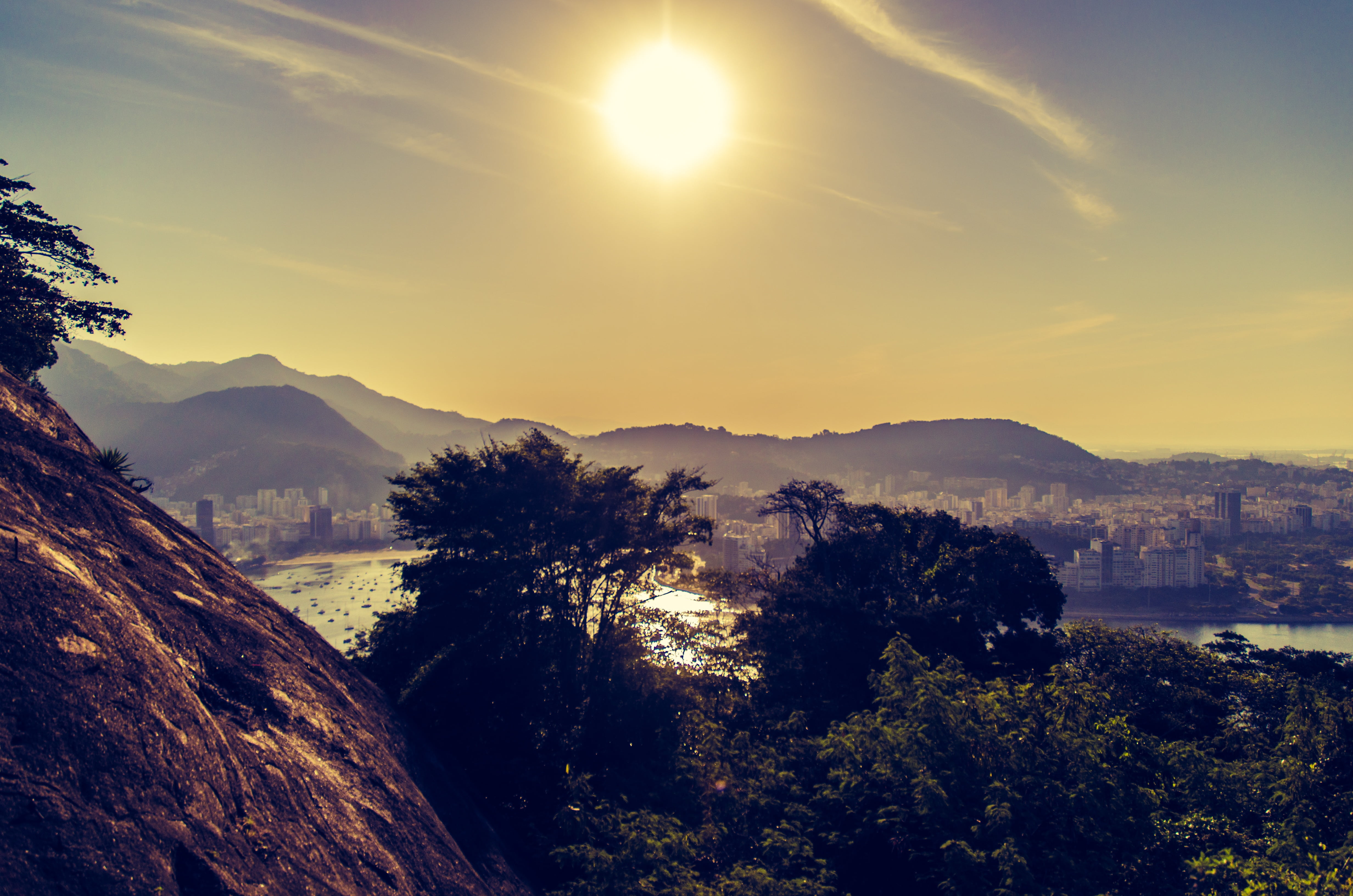 sky, sunset, sugar loaf pão de açúcar, mountain range, no people, mar, tourist, plant, christ the redeemer, tourist attraction, bright, urca, nature, brazil, HD Wallpaper