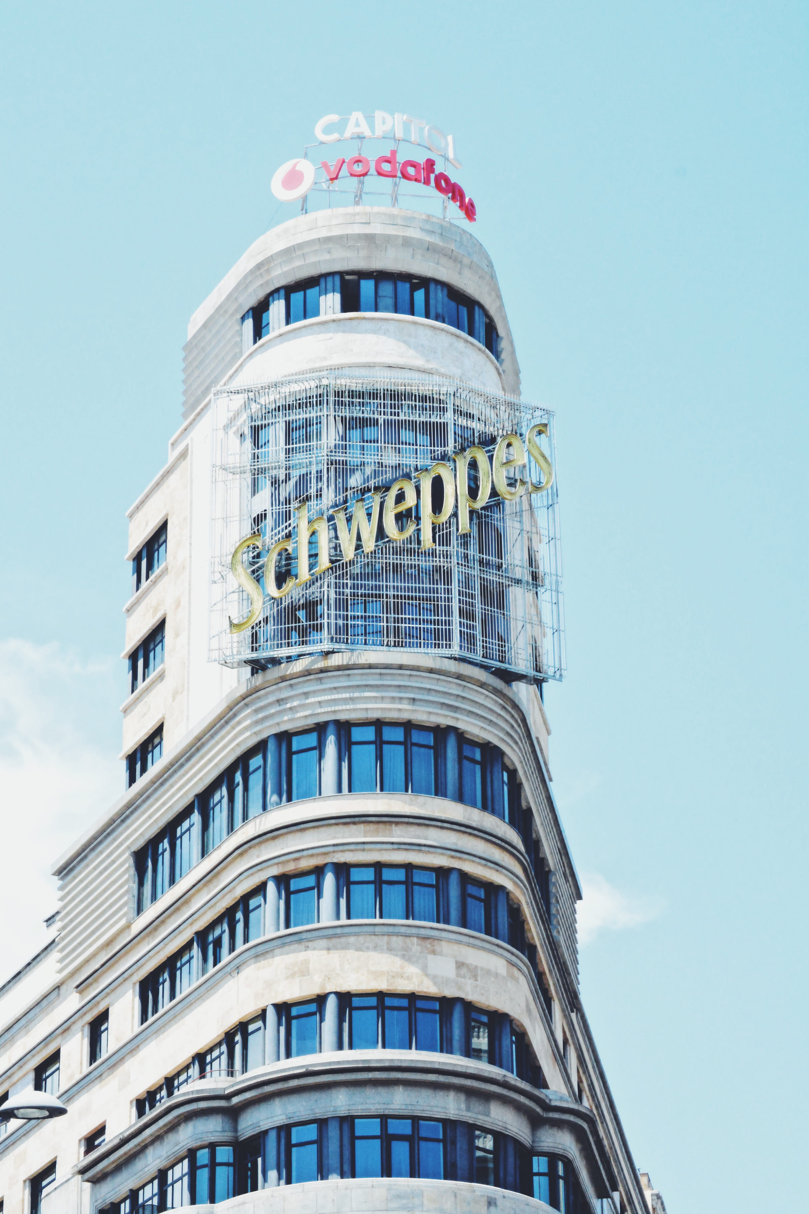 office building exterior, sky, citylife, madrid, building, gran vía, travel destinations, day, built structure, outdoors, tall - high, streets, skyscraper, Phone HD Wallpaper