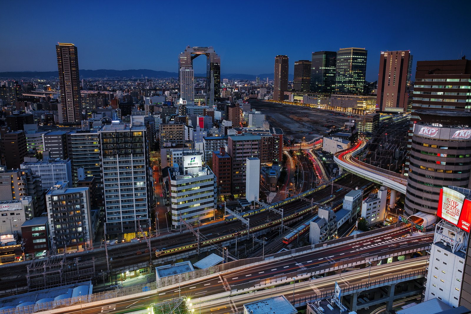 japan, architecture, cityscapes, skyscrapers, osaka, citylife, light, skyline, buildings, asians, asia, night, city, skylines, asian, 720P, HD Wallpaper