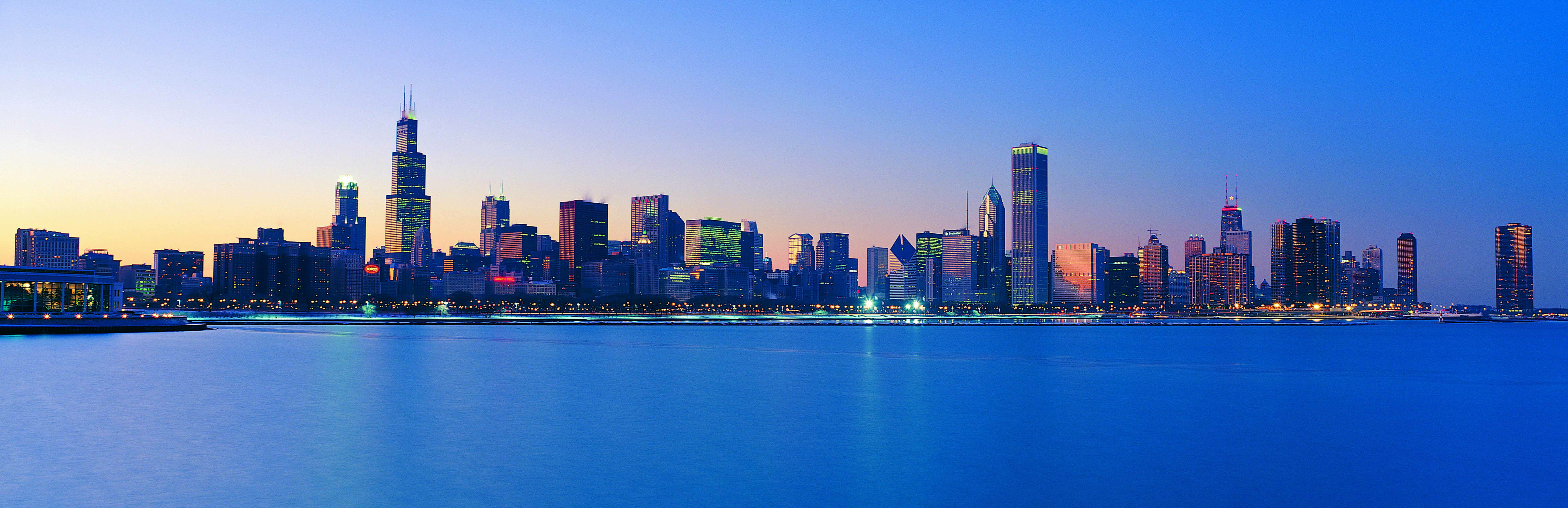 urban Skyline, river, dusk, night, American, Megalopolis, photo, near, body, city, skyscraper, body of water, downtown District, high, built Structure, HD Wallpaper