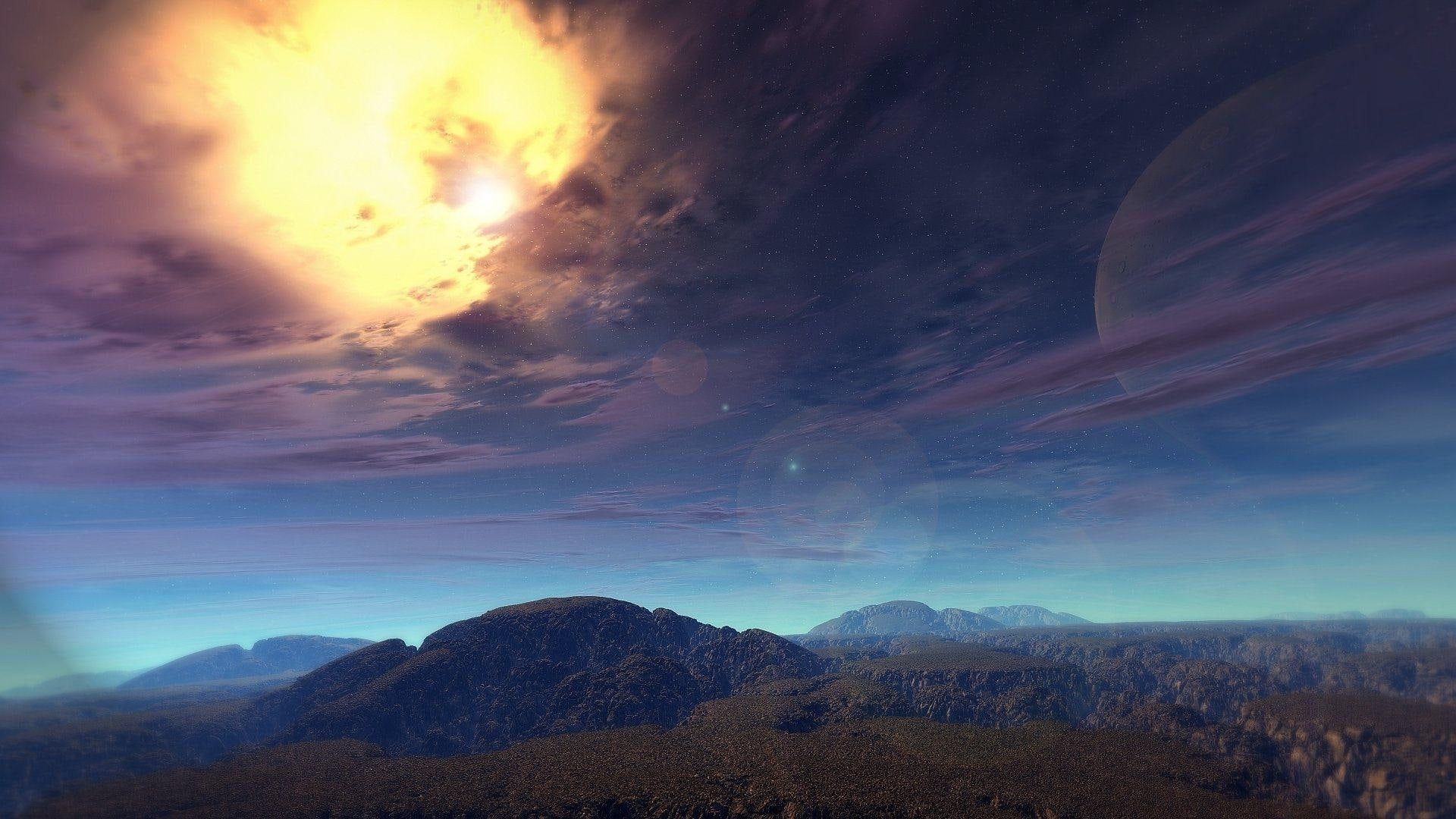 fantasy, lscape, 3d and abstract, 1080P, ranges, mountain, unreal, space, landsape, HD Wallpaper