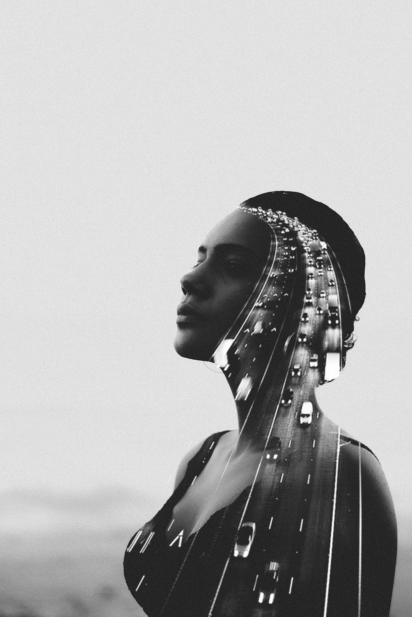 woman thinking, s, instagram, people, woman portrait, double exposure, one person, brazil, profile view, photographer, clothing, looking, portrait, headshot, Phone HD Wallpaper