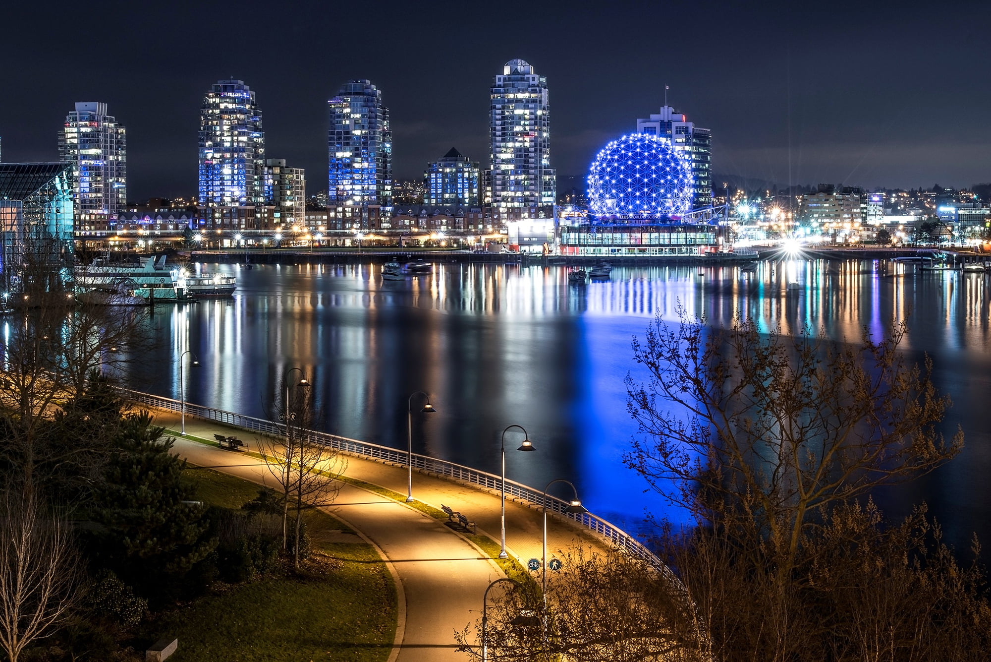 landscape, night, road, famous Place, Yaletown, sky, dam, downtown District, 1080P, urban Scene, dusk, street Light, nature, office Building, bridge - man made structure, HD Wallpaper