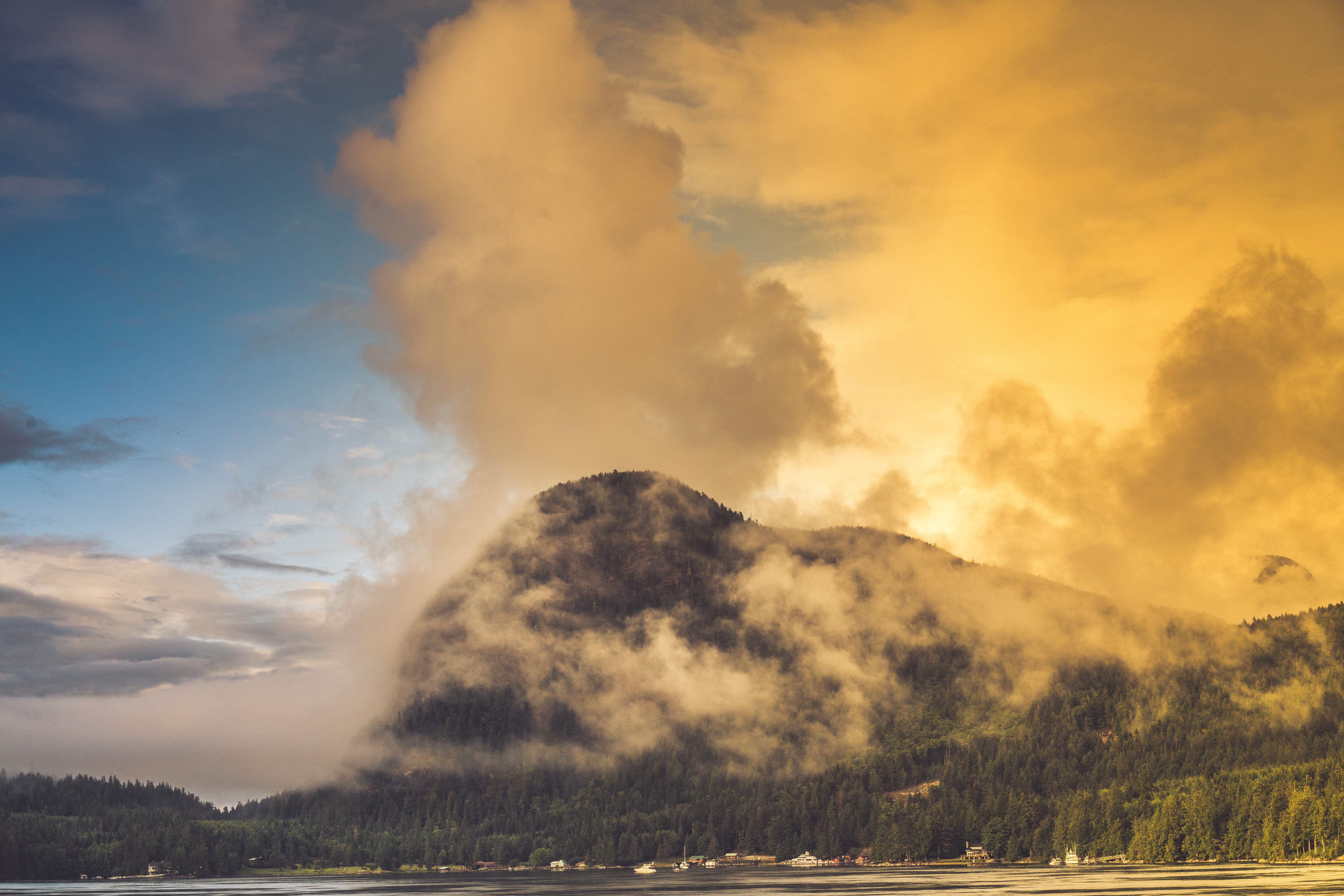 environment, beauty in nature, water, skyscape, fire, tranquil scene, tree, scenics - nature, tranquility, non-urban scene, hot spring, mountain, british columbia, HD Wallpaper