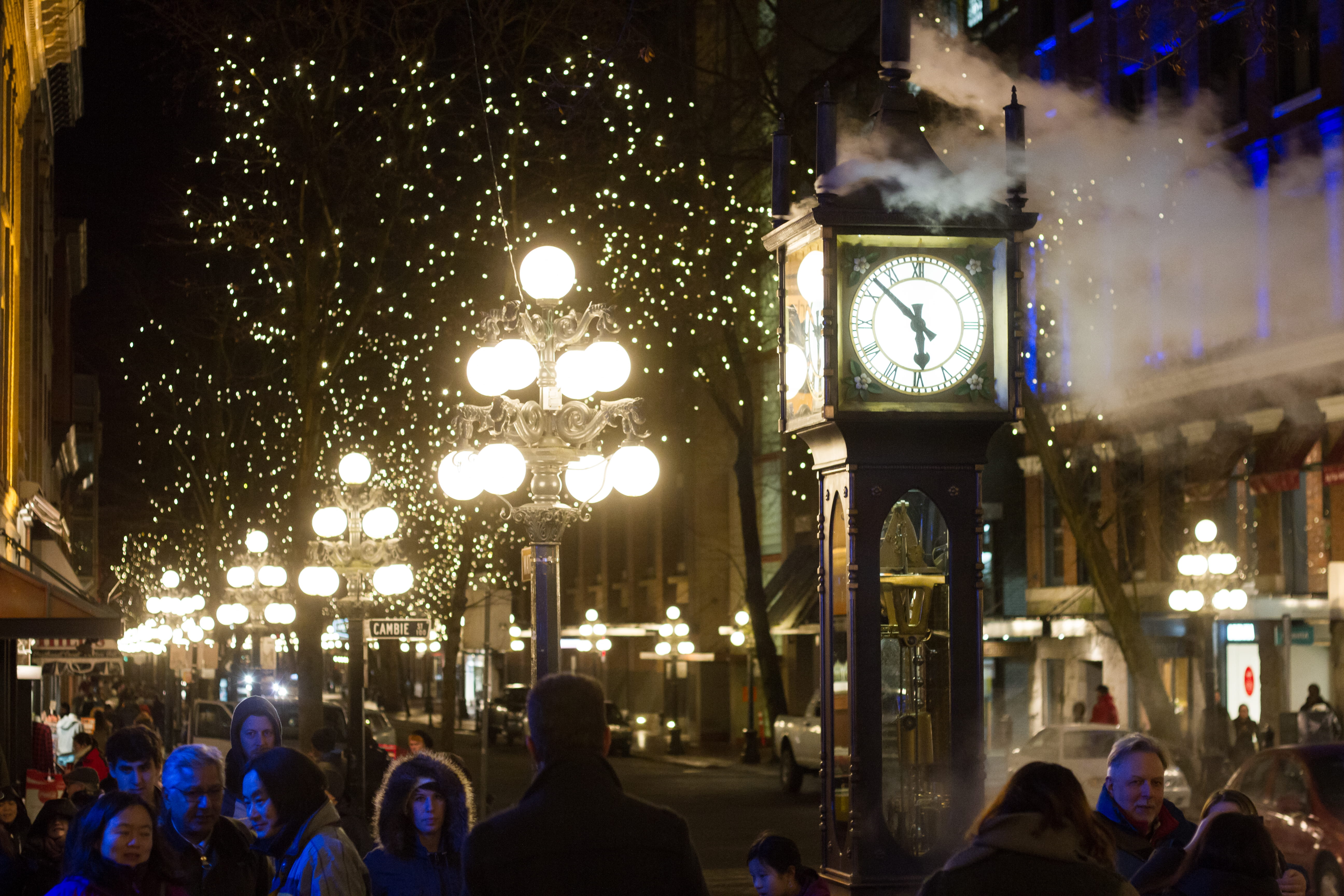 night light, real people, lifestyles, light, city, building exterior, 5K, illuminated, tree, lights, crowd, large group of people, leisure activity, vancouver night, HD Wallpaper