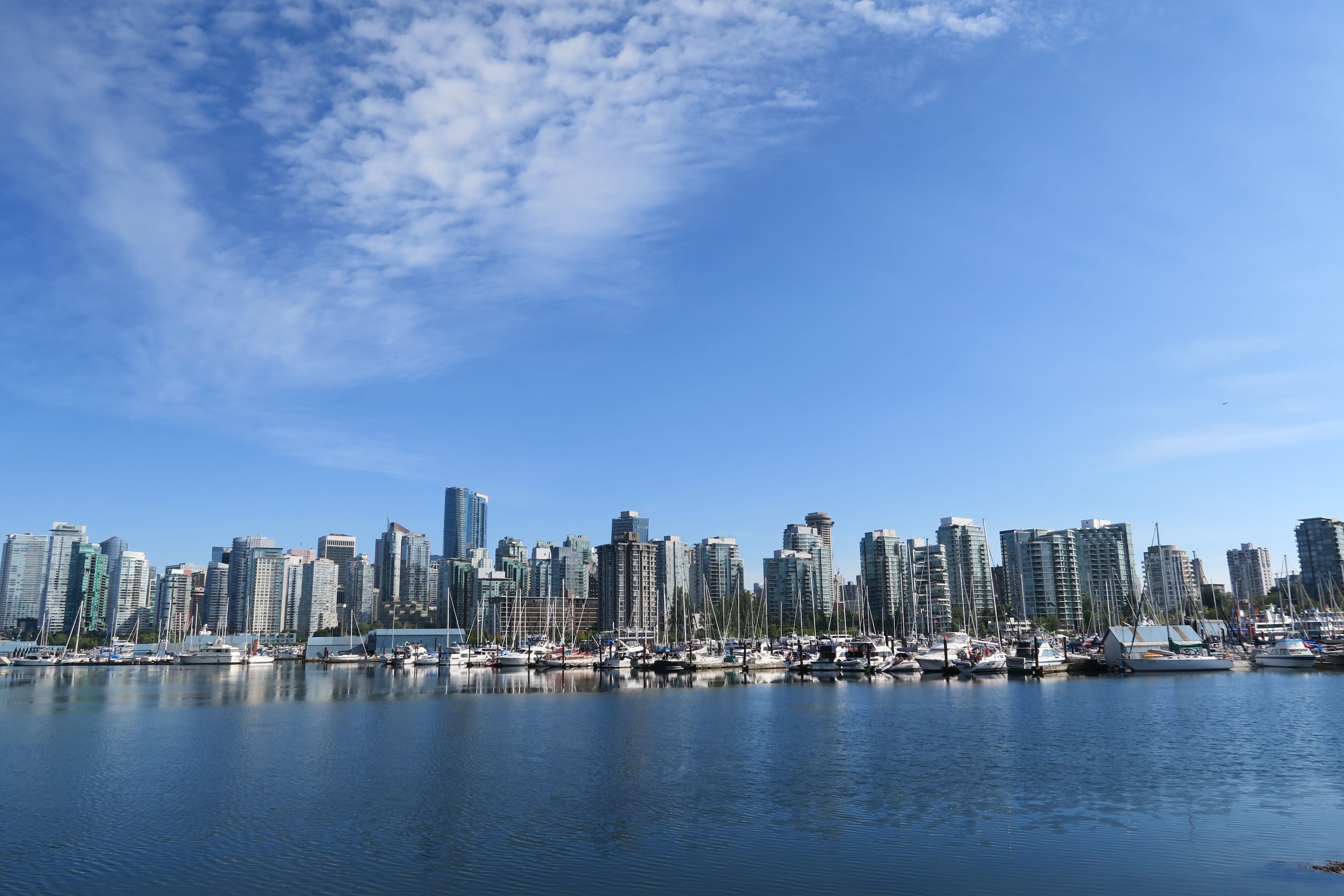urban skyline, water, landscape, vancouver, 4K, building exterior, city, day, financial district, office, canada, outdoors, architecture, no people, st, HD Wallpaper
