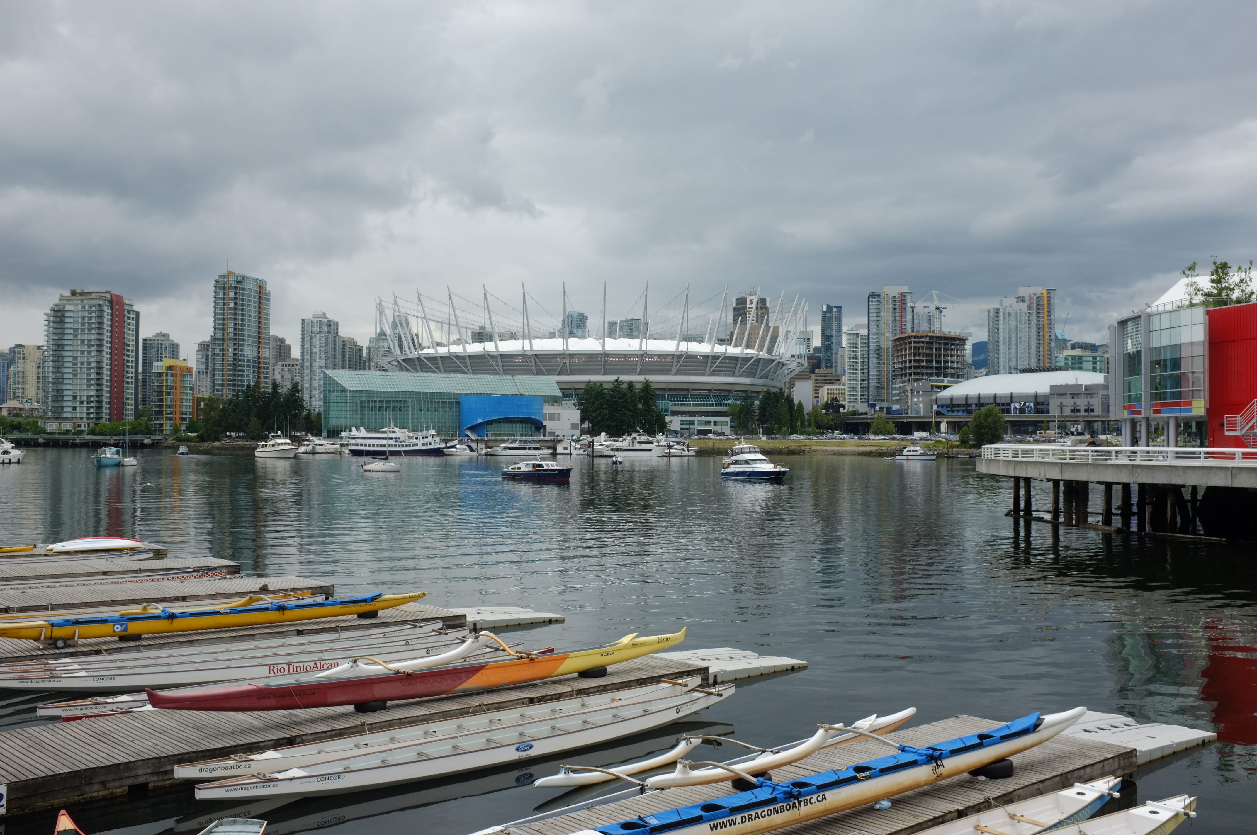 river, transportation, outdoors, building exterior, cityscape, false creek, office building exterior, skyscraper, vancouver, mode of transportation, bridge - man made structure, HD Wallpaper