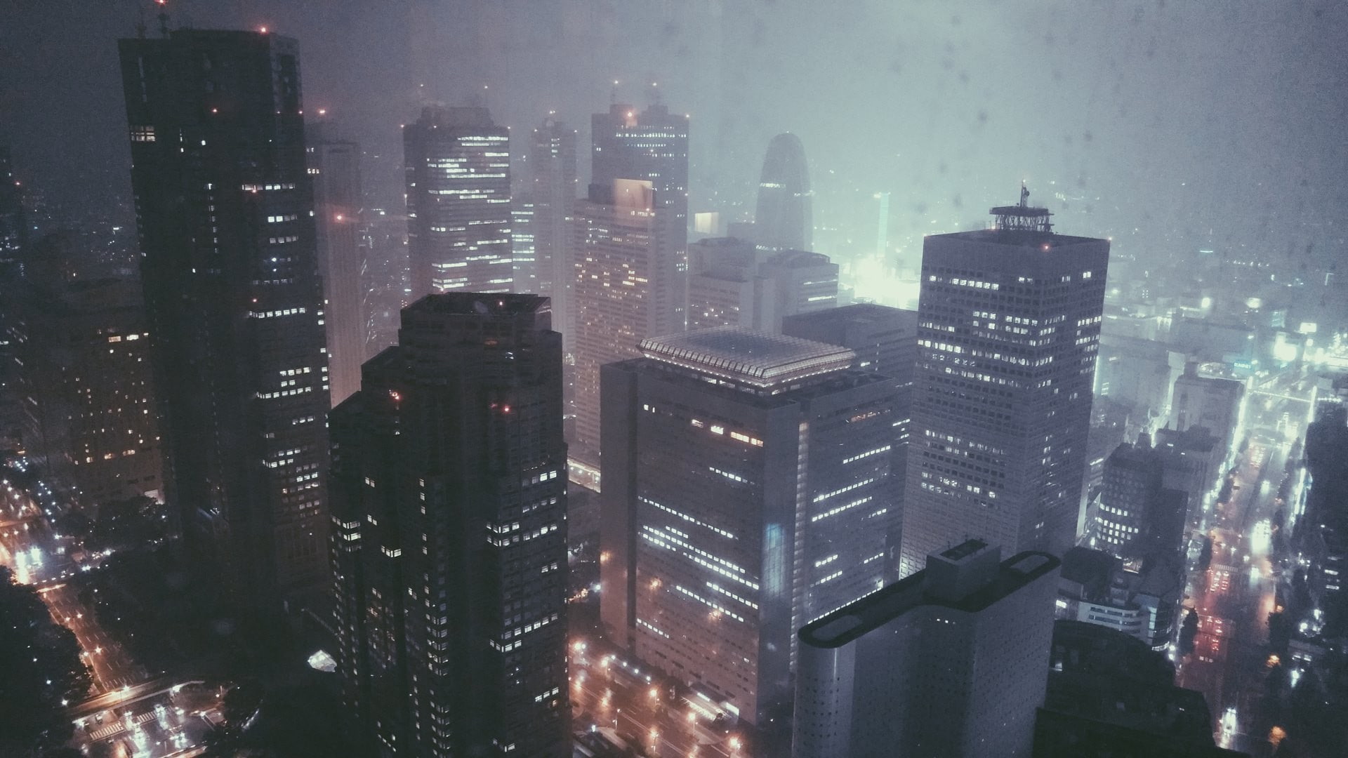 night, light, 1080P, city, skyscraper, scape, HD Wallpaper