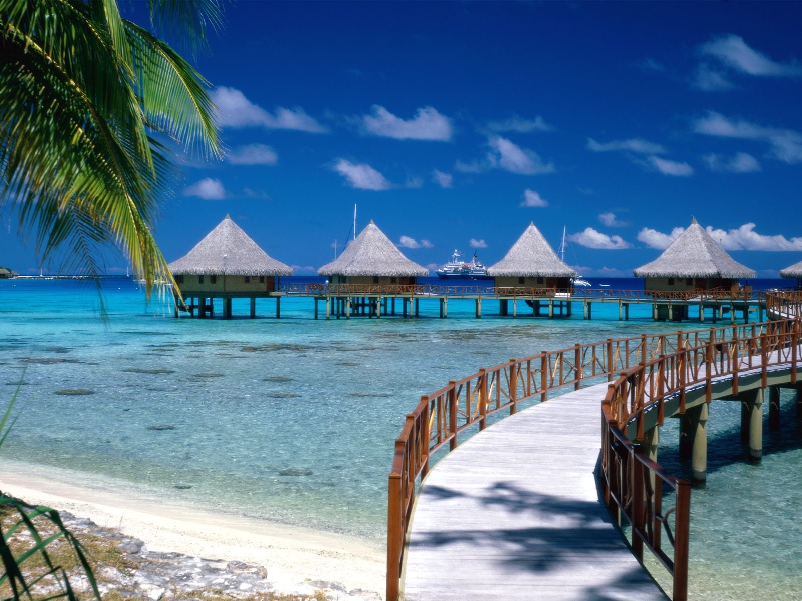 brown, polynesia, french, house, paradise, hut, walkway, 720P, HD Wallpaper