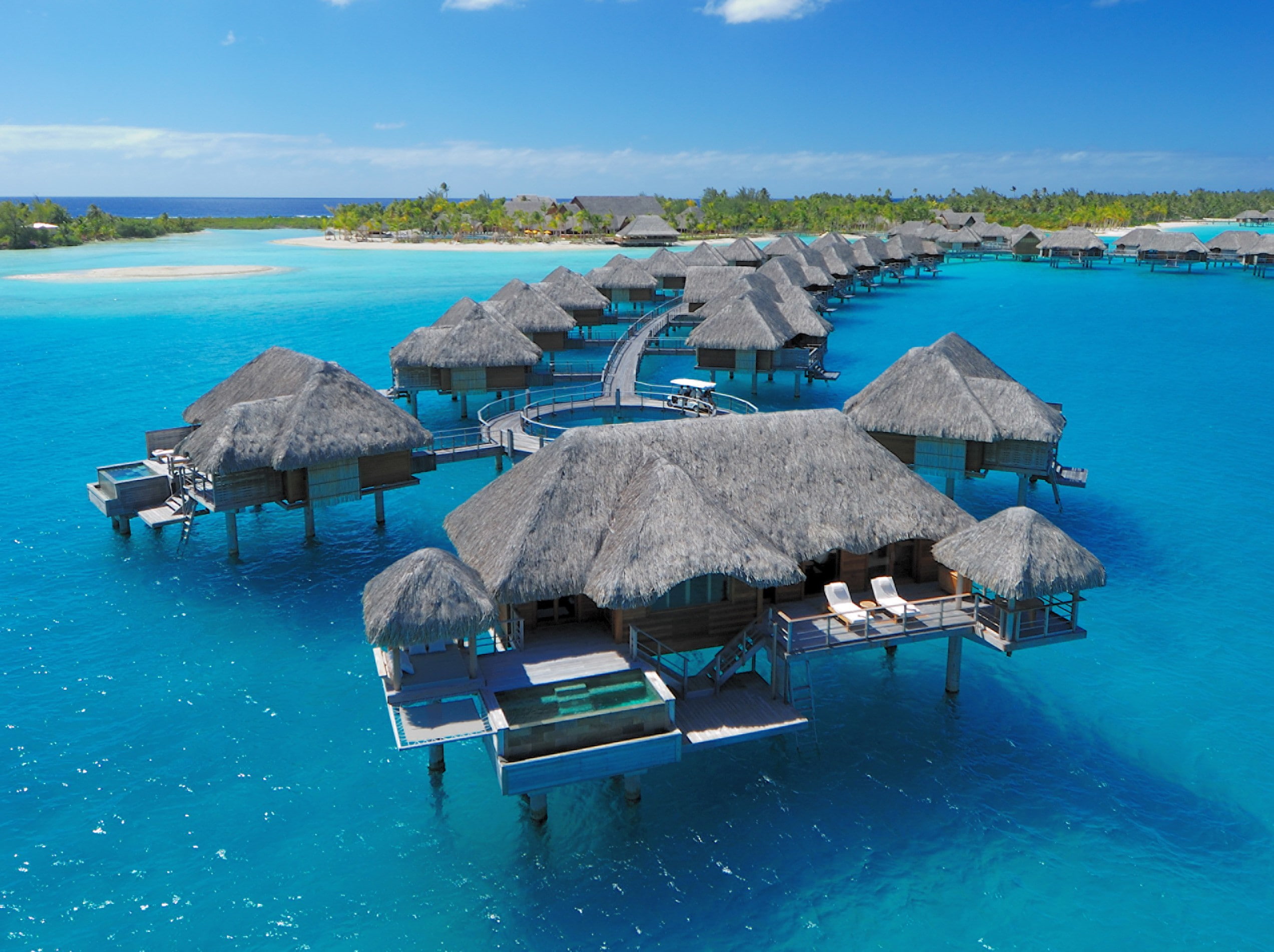 bora, restaurant, the hotel, 1080P, Bungalow, ocean, the ocean, Bora Bora, island, HD Wallpaper