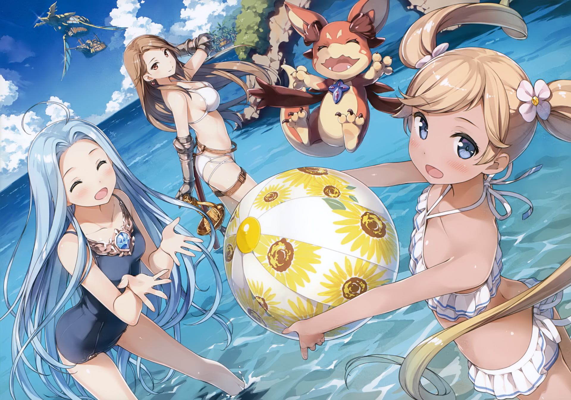 large group of objects, representation, Lyria (Granblue Fantasy), group of people, women, Anime, people, blue, celebration, outdoors, 1080P, nature, high angle view, HD Wallpaper