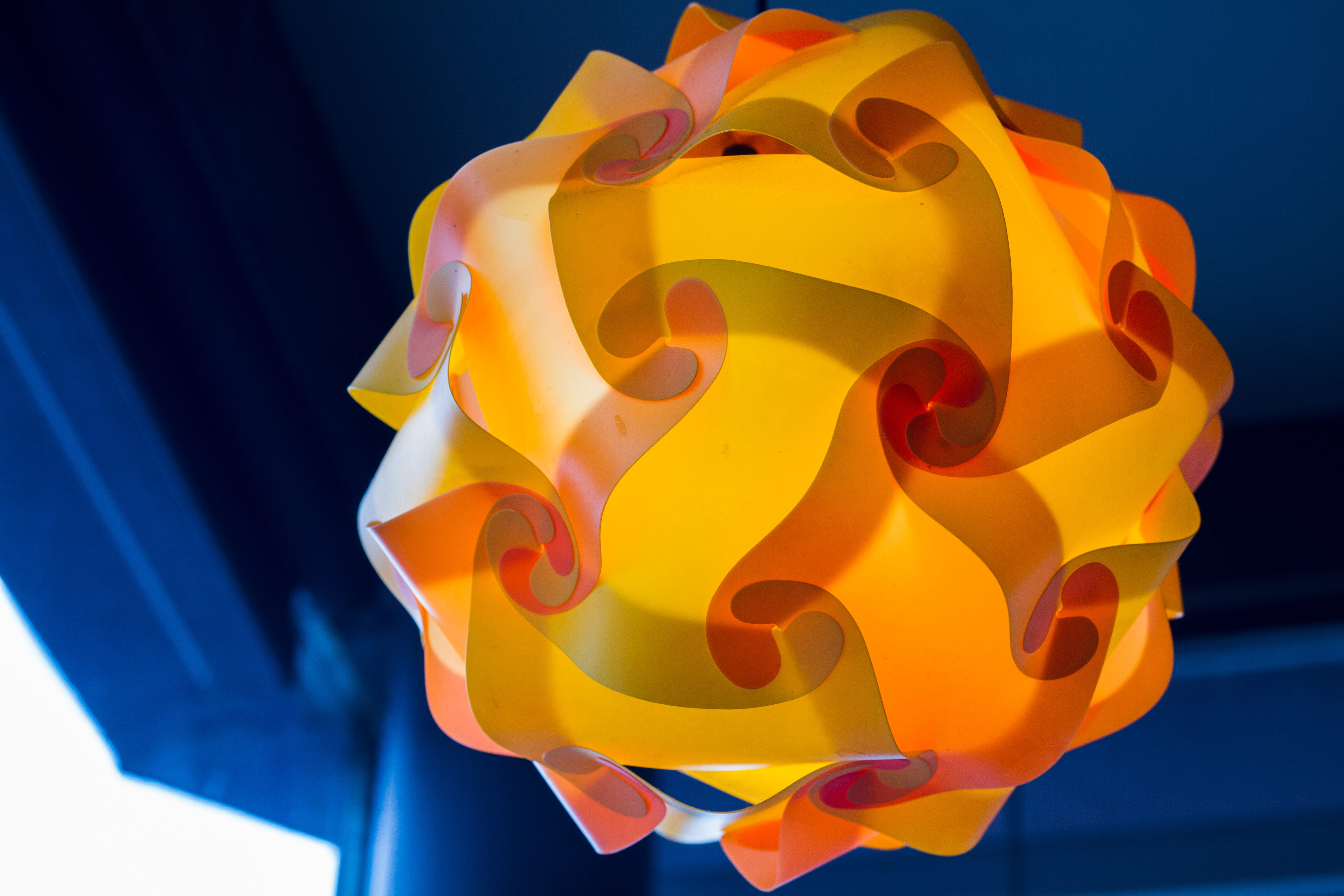 sky, flagstaff, blue, close-up, lamp, orange, no people, outdoors, mask - disguise, studio shot, vibrant color, art and craft, disguise, representation, HD Wallpaper