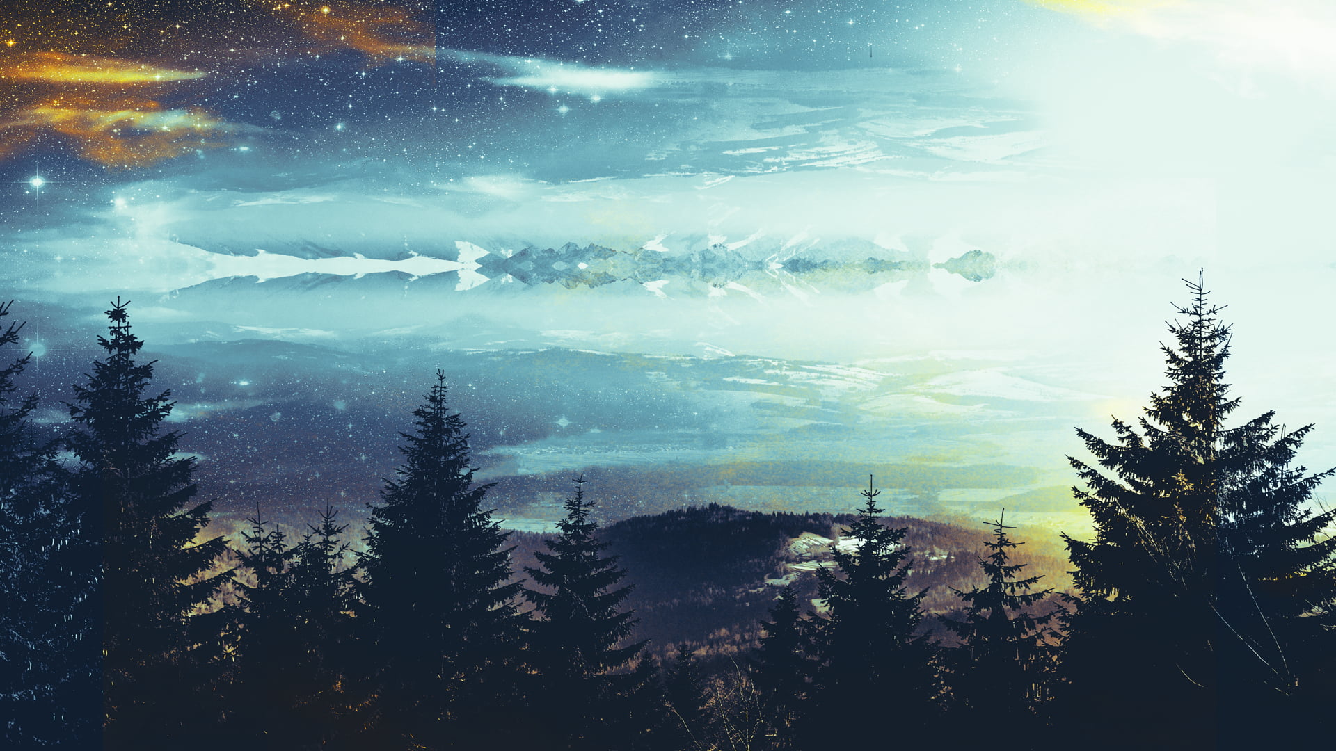forest, beauty In Nature, mountain Peak, dark, hill, light - Natural Phenomenon, nature, sunset, mirror, no People, night, idyllic, mountain, outdoors, HD Wallpaper
