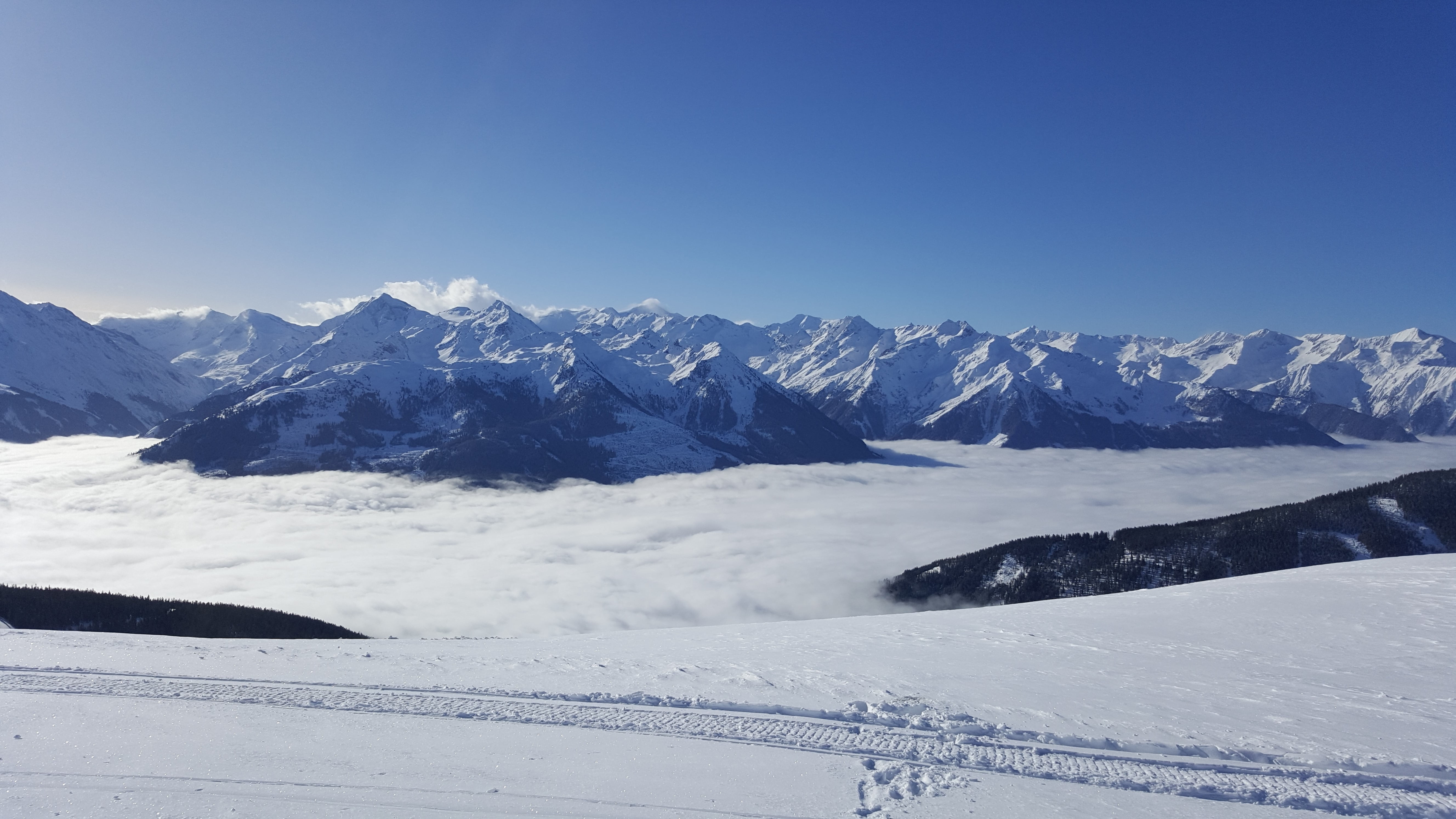 nature, beauty in nature, clear sky, outdoors, cold temperature, sky, winter, snowcapped mountain, blue, ski, alps, no people, alpbach, photography, 5K, HD Wallpaper