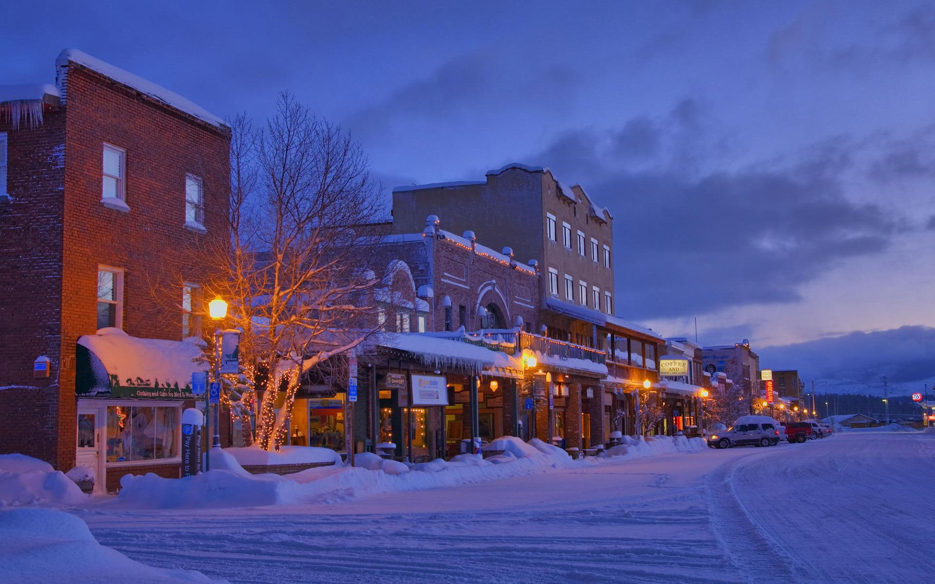 light, winter, snowfield, white, 1080P, store, snow, town, night, 1920x1200, world, HD Wallpaper