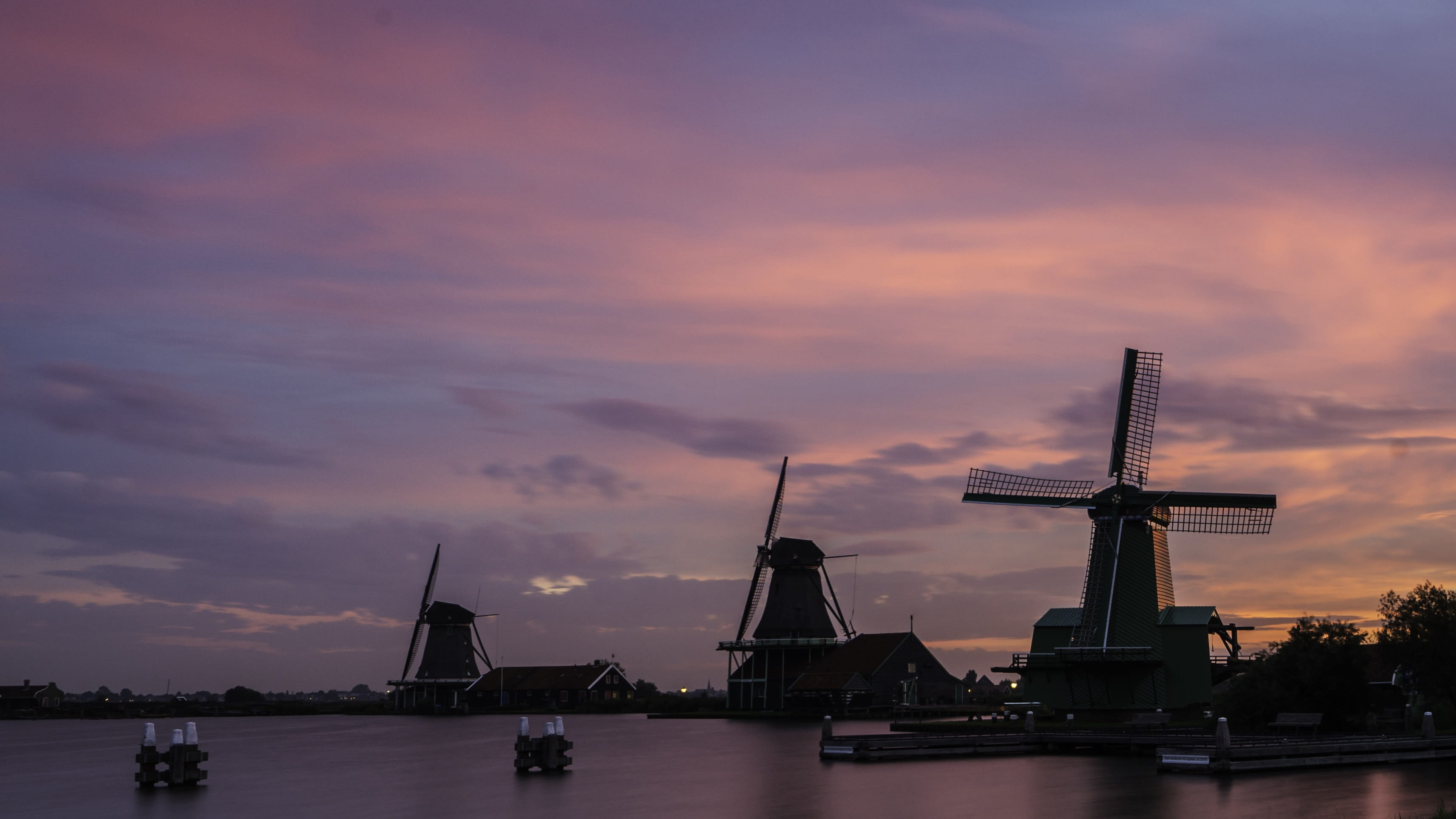 transportation, sky, traditional, outdoors, ramp, river, 2K, nature, cloud - sky, wind mill, orange color, beauty in nature, silhouette, travel destinations, HD Wallpaper