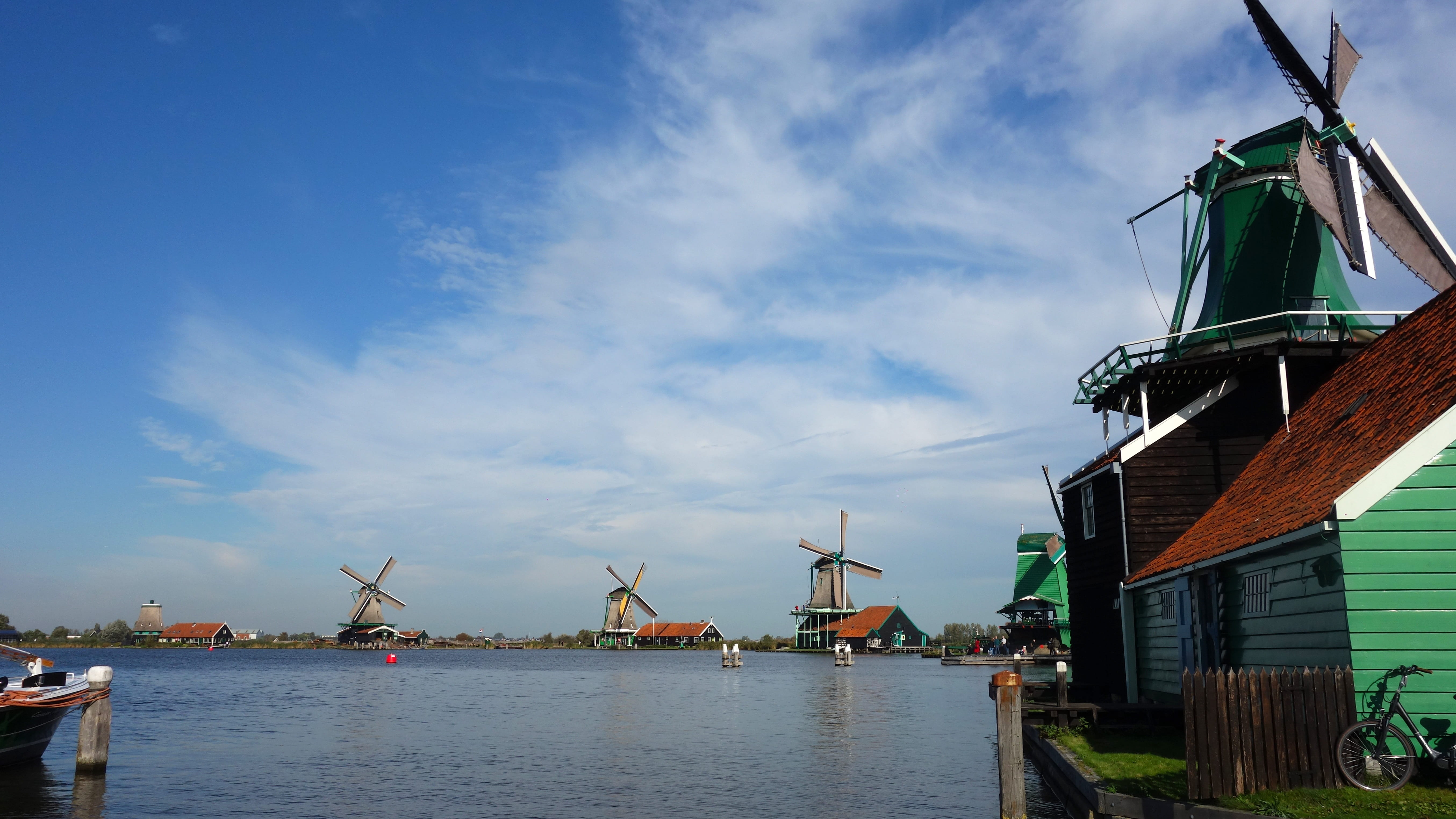 water, holland, wind power, day, netherlands, outdoors, alternative energy, built structure, fuel and power generation, zaanse schans, wind energy, architecture, HD Wallpaper