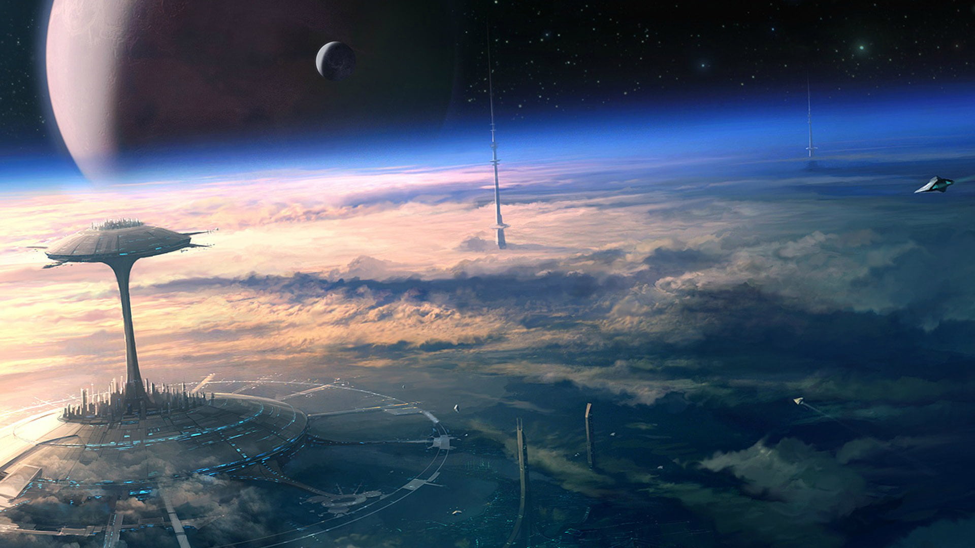 cloudscape, high, dark, space, fantasy, communication, digital composite, cloud - sky, season, transportation, heaven, atmosphere, outdoor, peace, built structure, HD Wallpaper