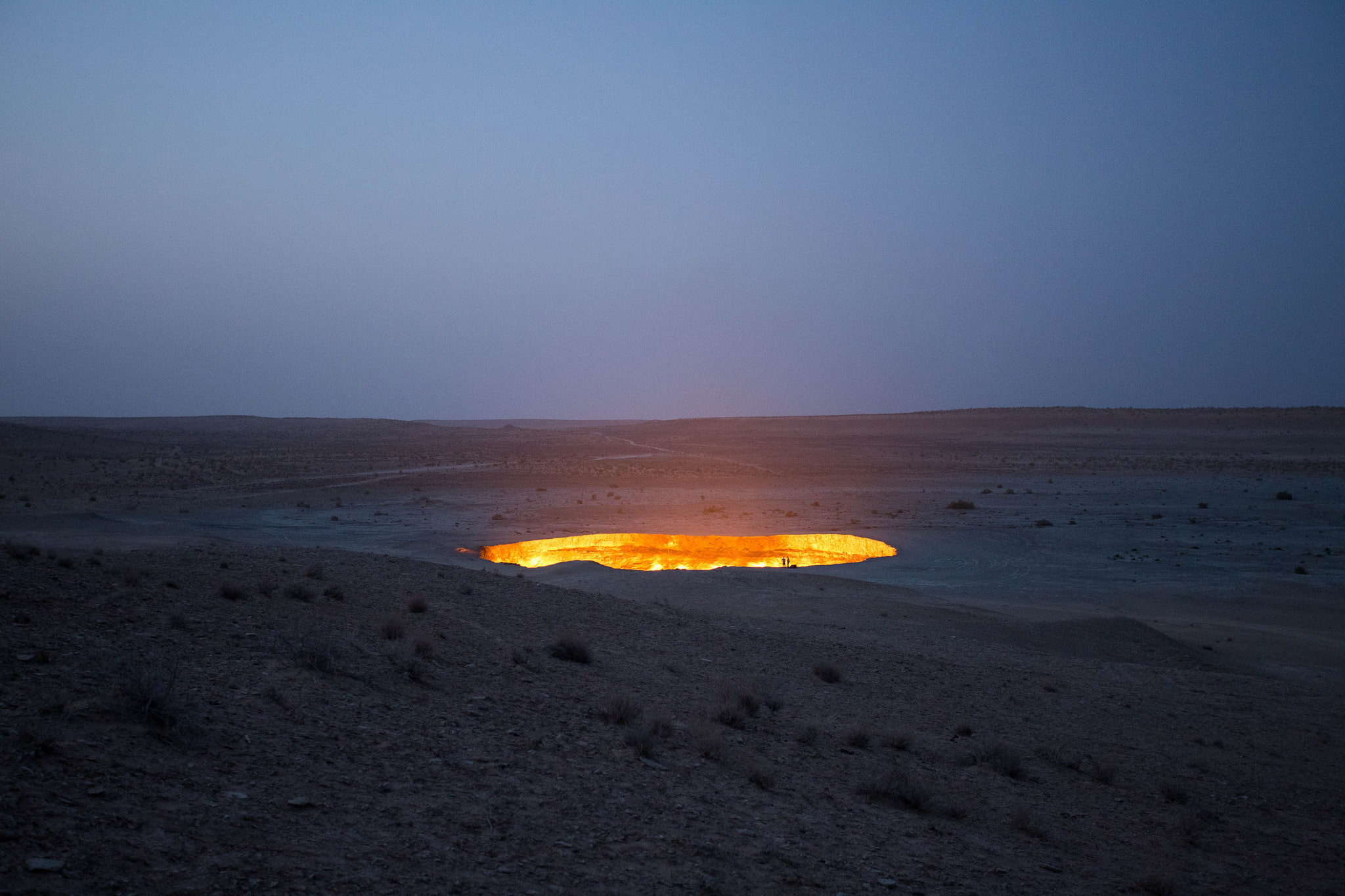 twilight, 1080P, the sky, crater, Darvaza crater, Turkmenistan, desert, fire, Darvaz, gas, HD Wallpaper