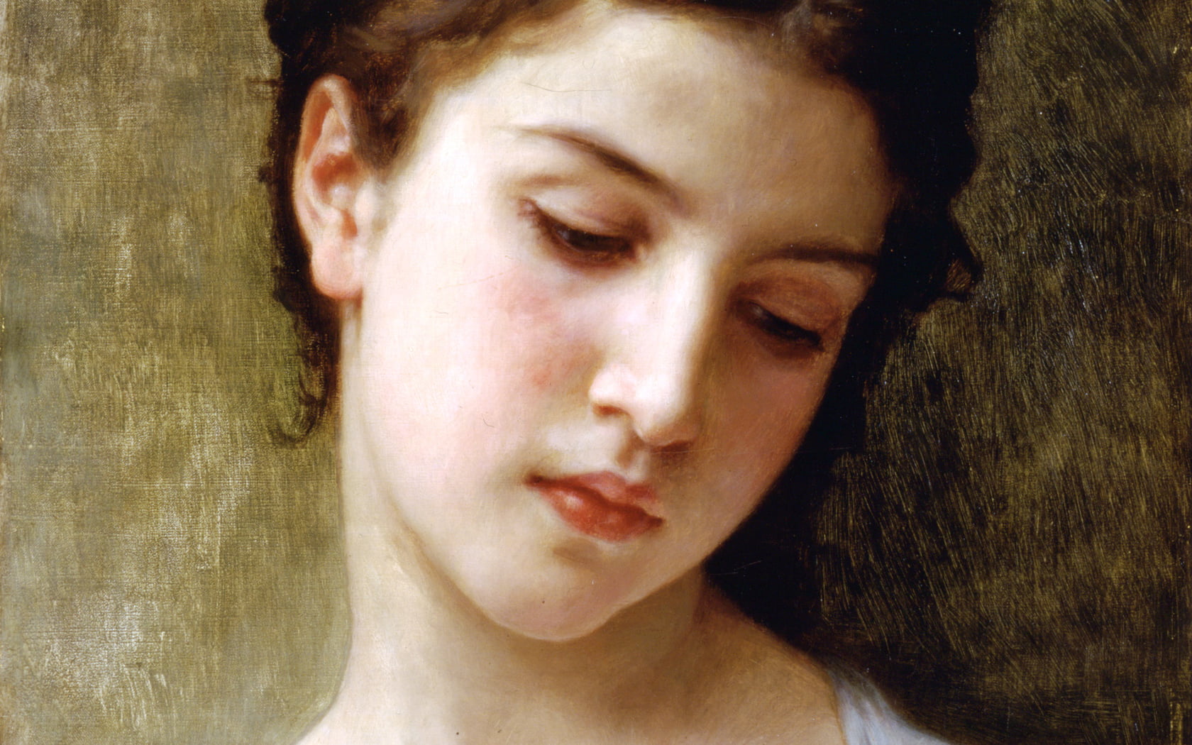 face, woman, painting, william, teenager, adolphe, sadness, bouguereau, indoors, depression - sadness, textured effect, looking, hair, front view, art, HD Wallpaper