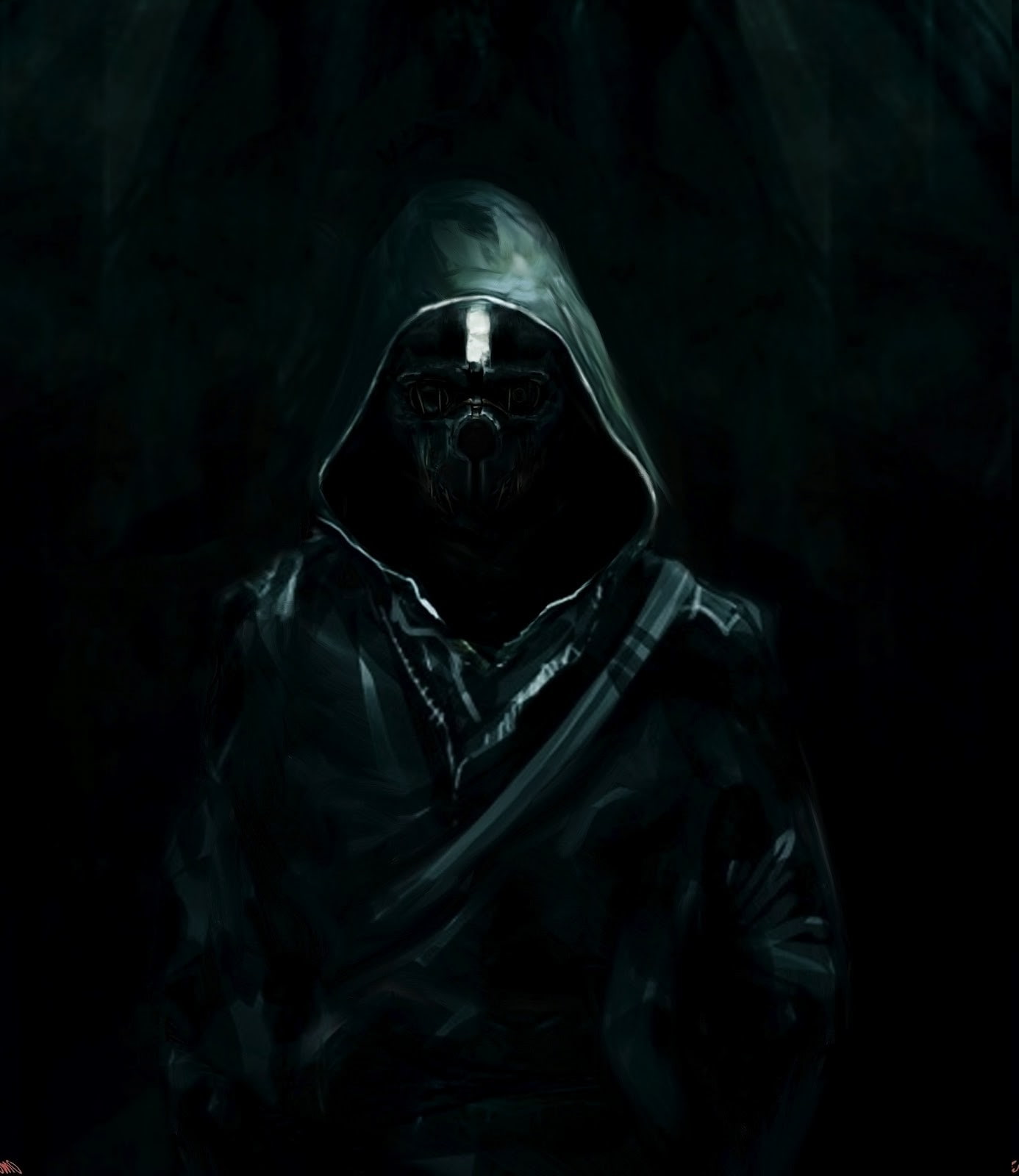 hood - clothing, hood, ghost, Corvo, celebration, warning sign, adult, horror, aggression, Fan Art, 720P, gothic style, one person, video games, studio shot, Phone HD Wallpaper