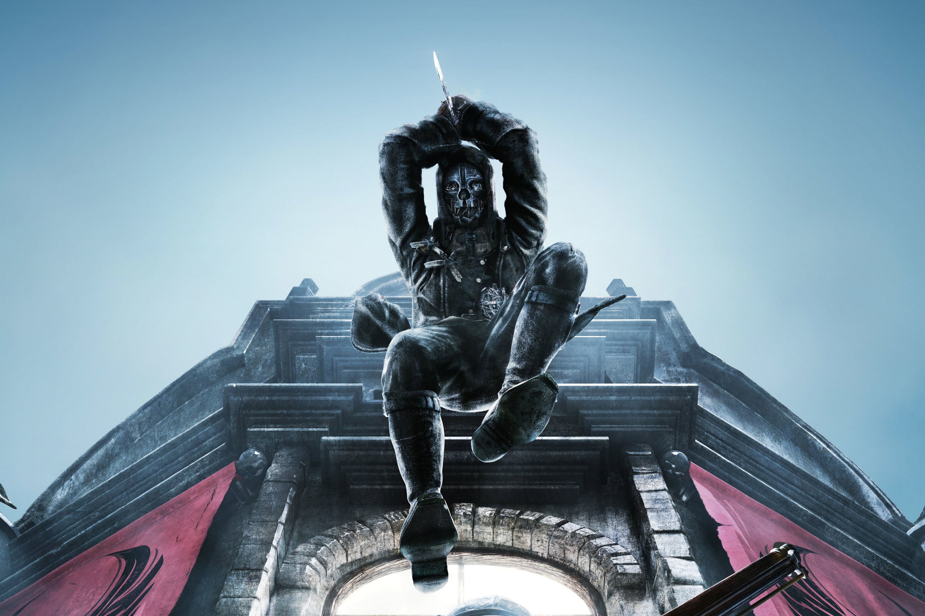 art, Arkane Studios, action, city, the Lord protector Corvo Attano, 2K, Dishonored 2, street, mask, the game, stealth-action, the city, Dishonored, HD Wallpaper
