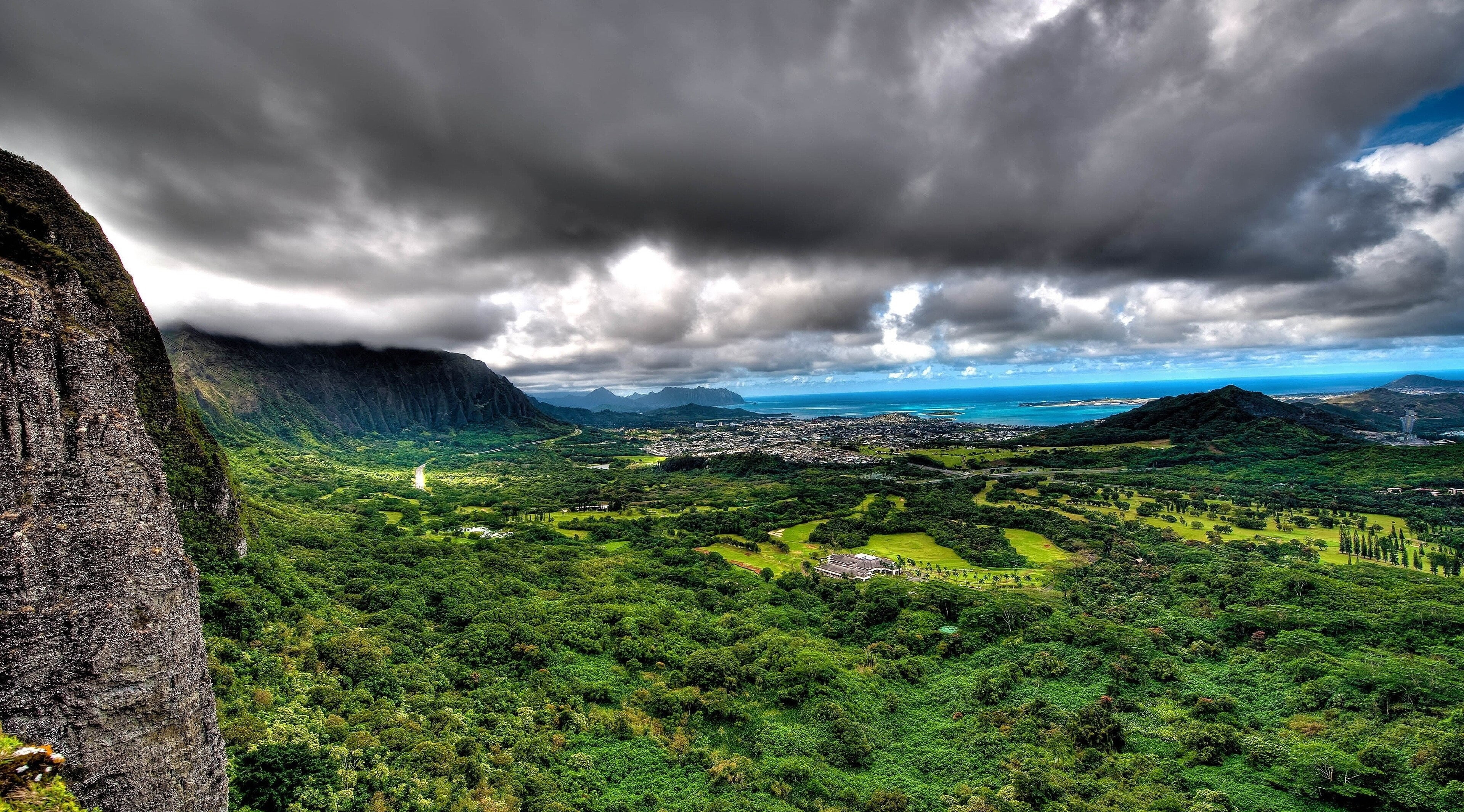 non-urban scene, environment, green color, storm, rain, nature, no people, overcast, dramatic landscape, valley, travel destinations, cloud - sky, plant, HD Wallpaper