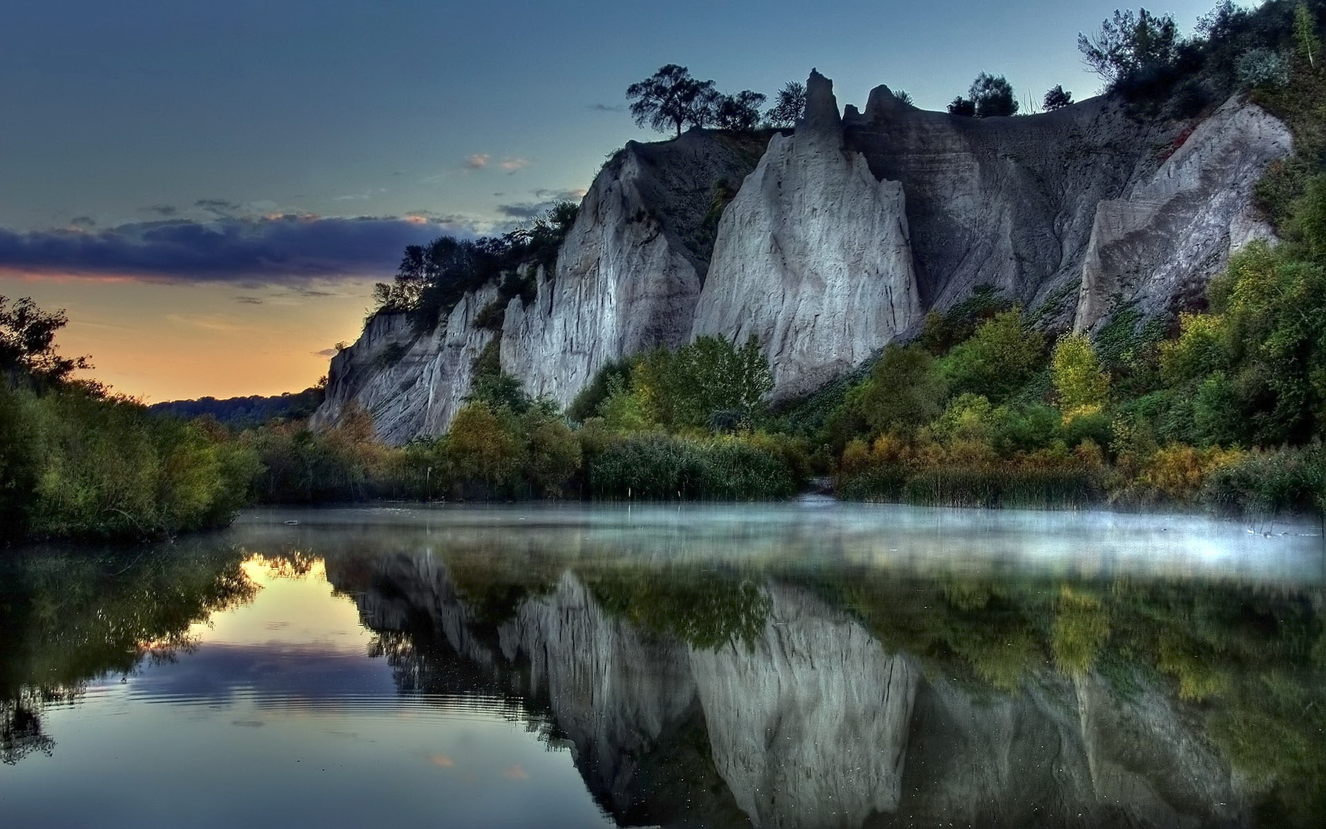 1080P, evening, rocks, mountains, silence, water smooth surface, HD Wallpaper