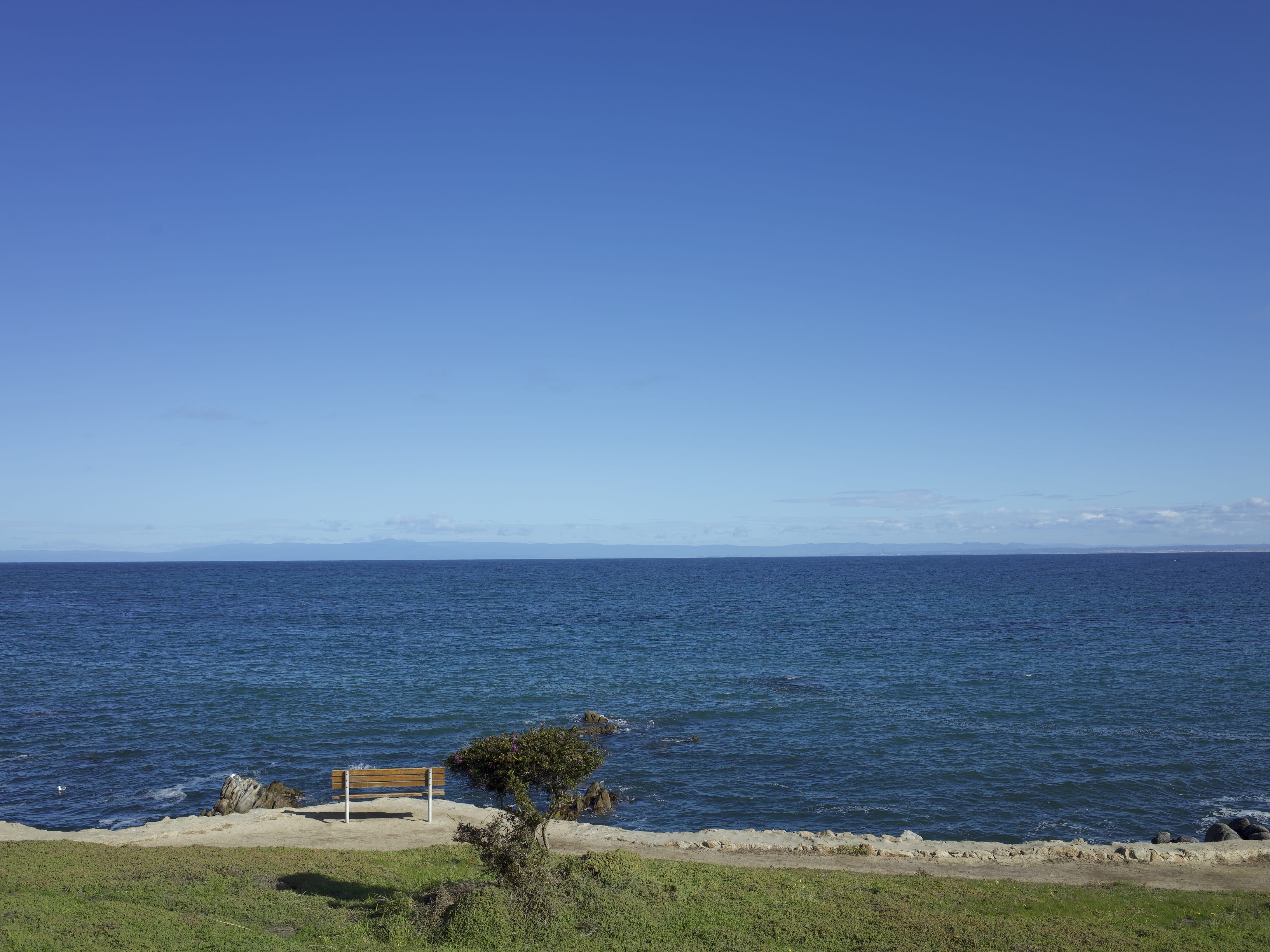 scenics - nature, idyllic, ca, land, plant, blue, outdoors, monterey, tranquility, ocean, shoreline, sea, sky, architecture, 4K, beach, beauty in nature, HD Wallpaper