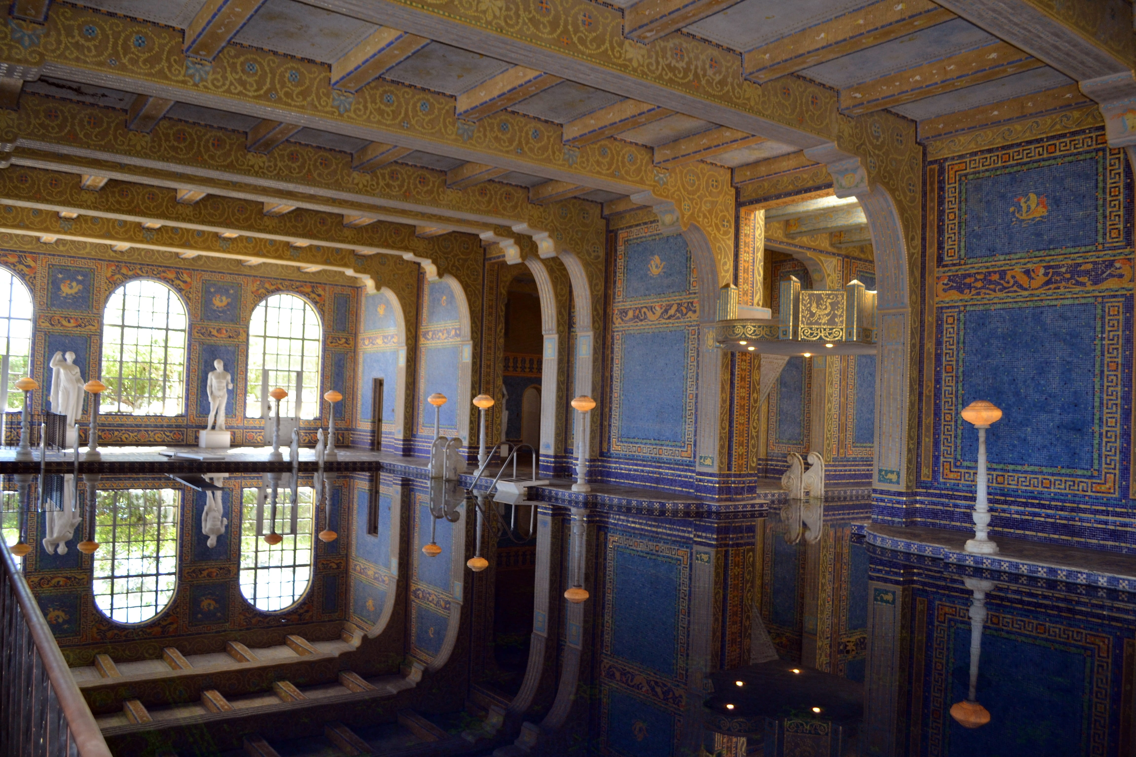 america, castle, the past, ornate, travel, hearst castle, monterey, ranch, travel destinations, built structure, building, pattern, indoors, coast, 4K, HD Wallpaper