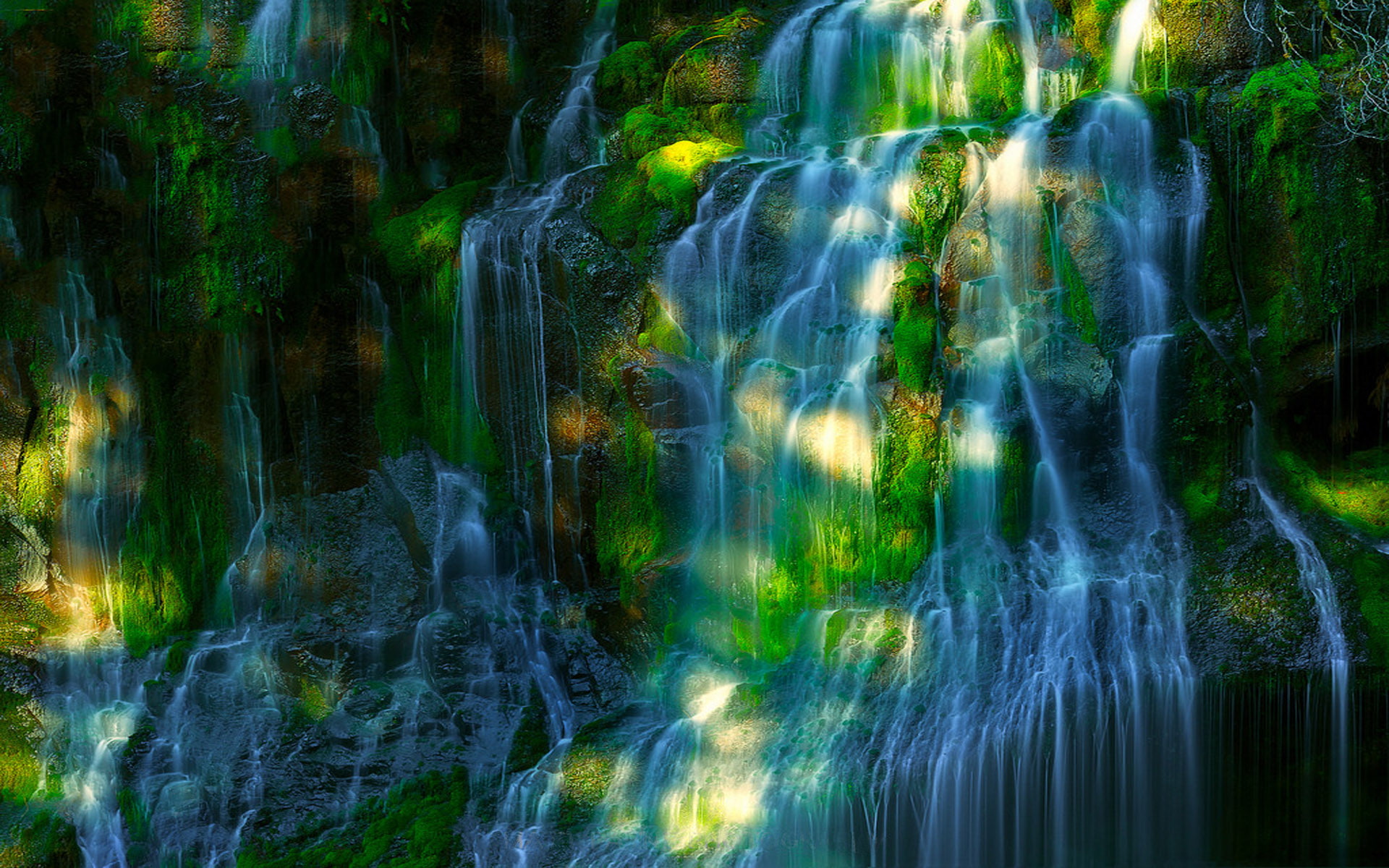 waterfall, creek, scalania, green, panther, washington, county, wind, 1080P, rocks, moss, valley, beautiful, falls, river, HD Wallpaper