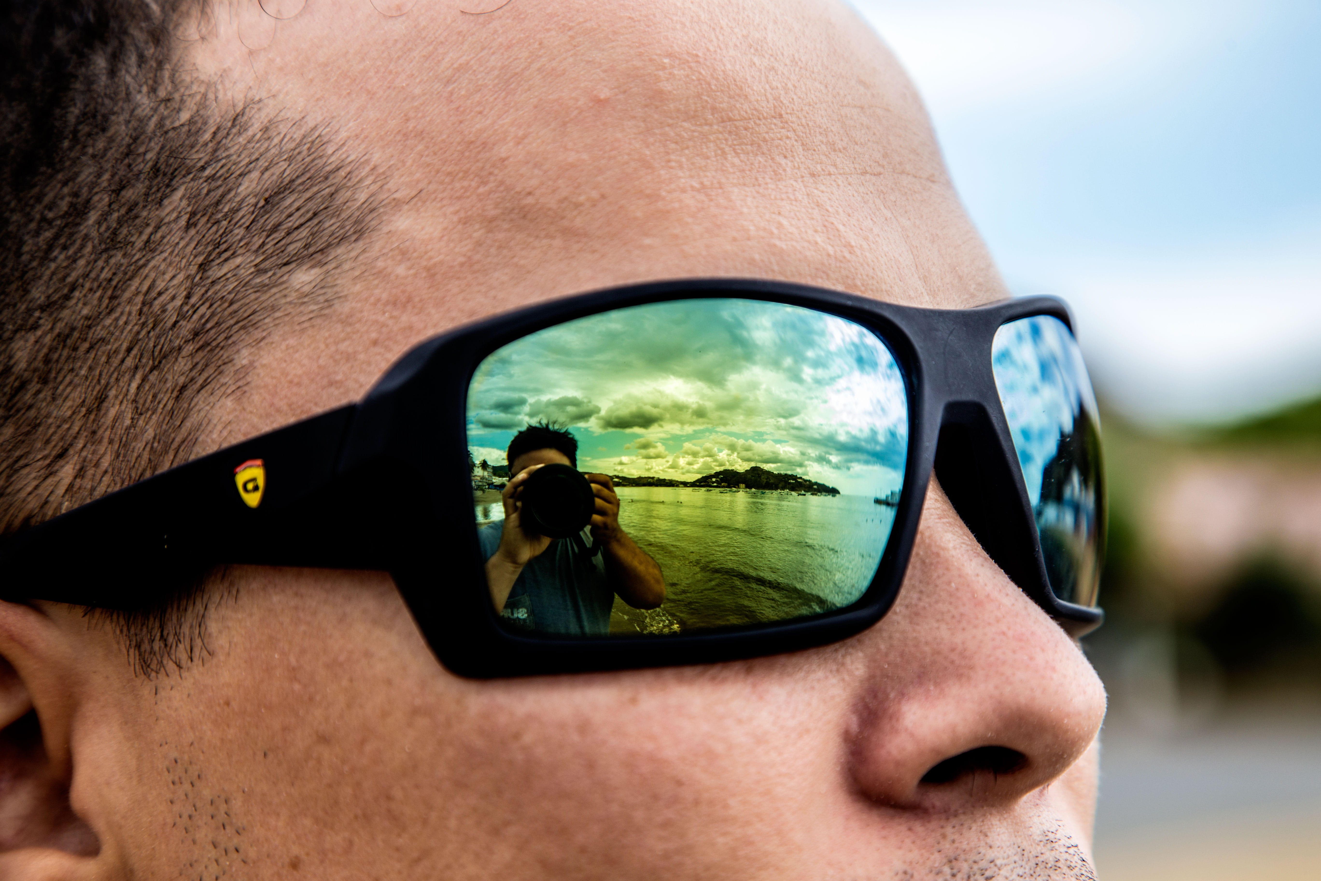 fashion, sunglasses, san juan del sur, reflection, outdoors, human face, human body part, glasss, clouds, beach, nicaragua, body part, close-up, portrait, HD Wallpaper