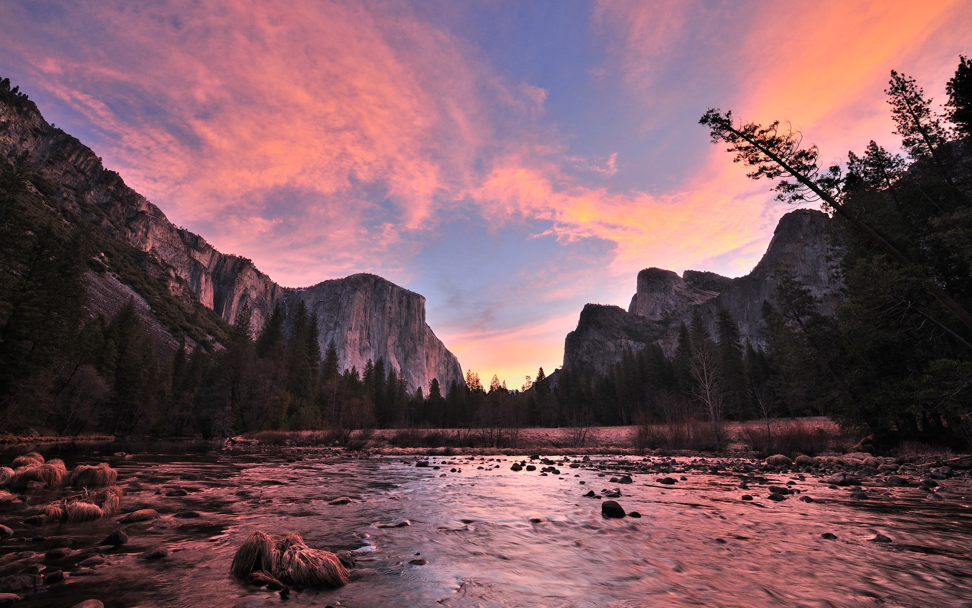 mountain, full hd  nature 1080p  1920x1200, tranquil scene, scenics - nature, idyllic, purple, water, sunset, tranquility, rock, rock - object, nature, HD Wallpaper