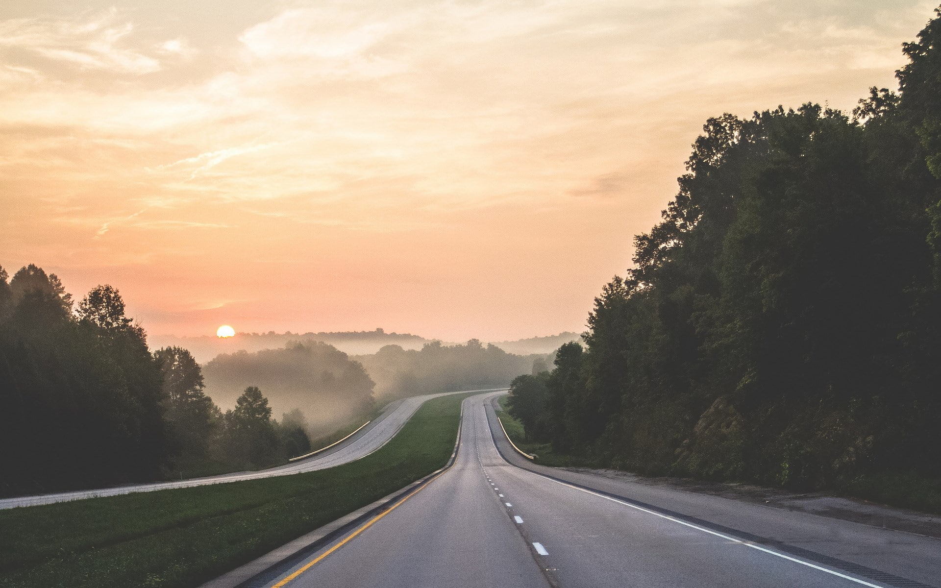 cloud - sky, 1080P, tree, road marking, scenics - nature, symbol, sky, the way forward, road, outdoors, transportation, tranquility, plant, diminishing perspective, HD Wallpaper
