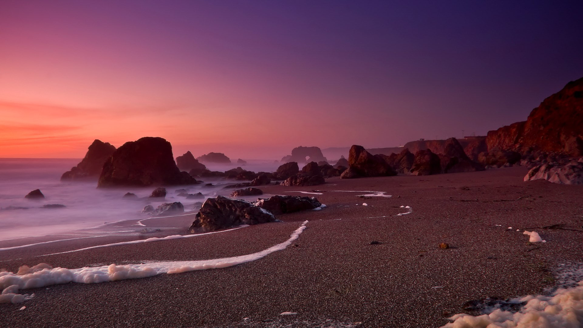 idyllic, travel, tranquility, water, sky, sunset, purple, scenics - nature, non-urban scene, sea, rock formation, rock - object, rock, nature, outdoors, HD Wallpaper