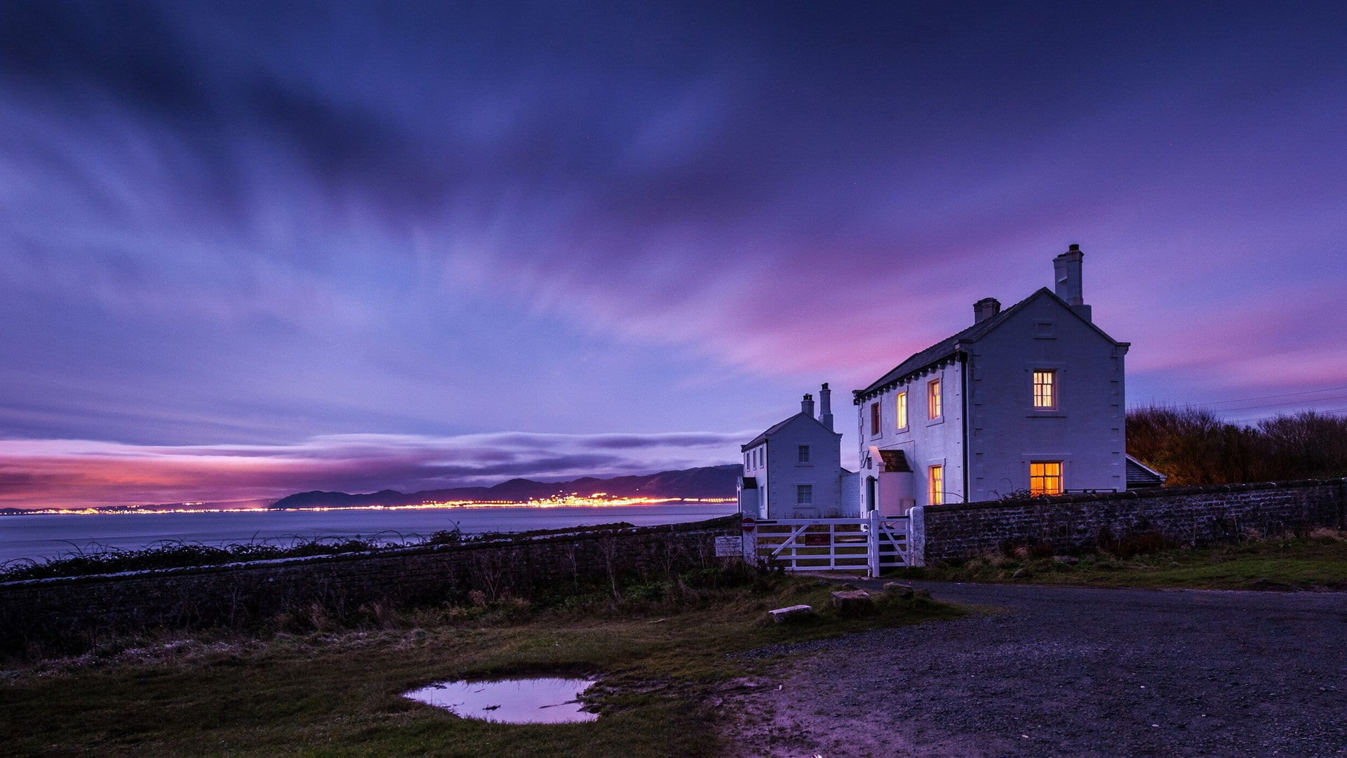 built structure, building, night, purple, dusk, sunset, nature, dramatic sky, sky, building exterior, scenics - nature, illuminated, beach, no people, download nature  for pc 1920x1080, HD Wallpaper