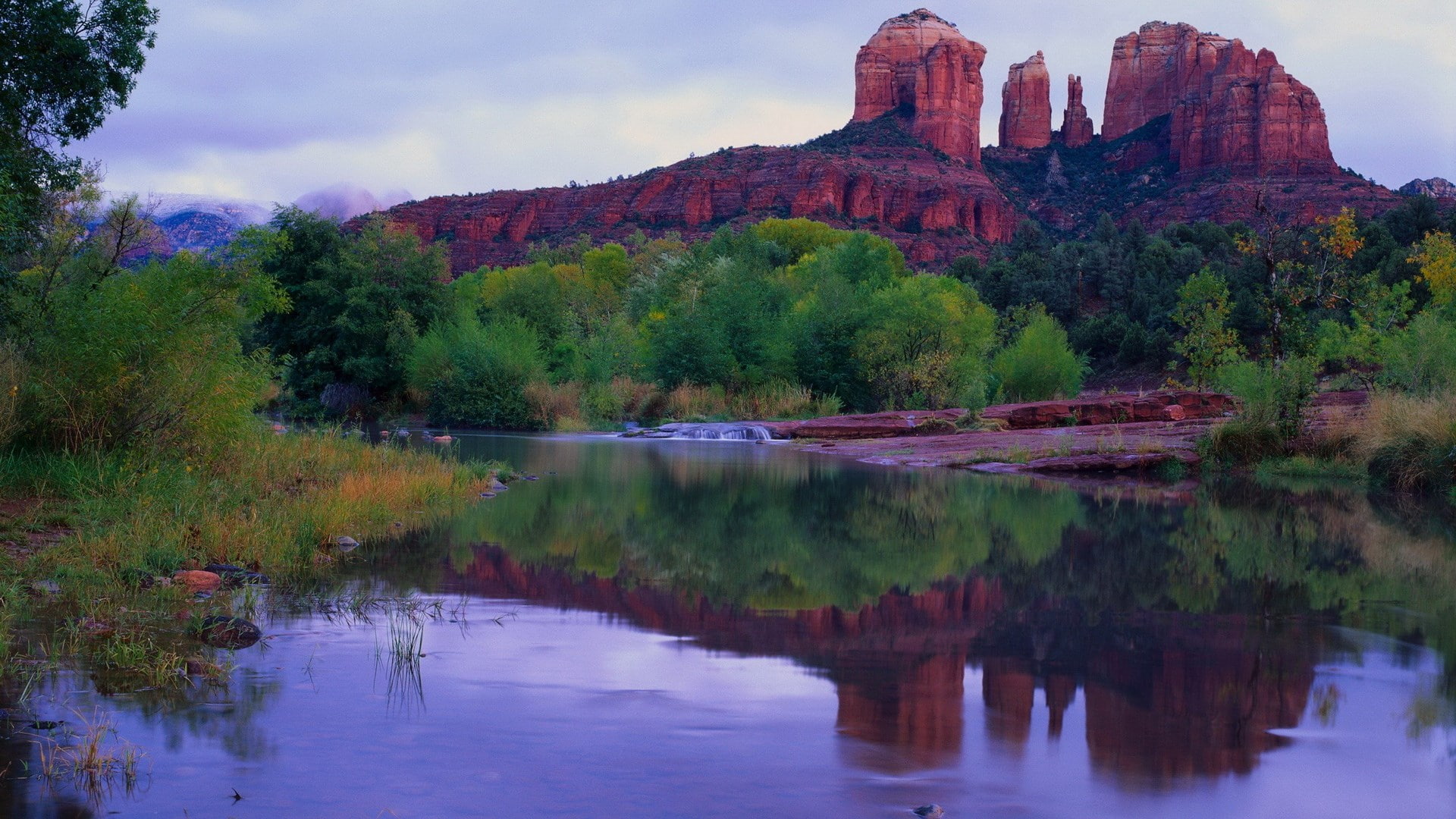 rock formation, reflection, tree, rock - object, no people, purple, beauty in nature, scenics - nature, cloud - sky, tranquil scene, 1080P, download nature  for pc 1920x1080, HD Wallpaper