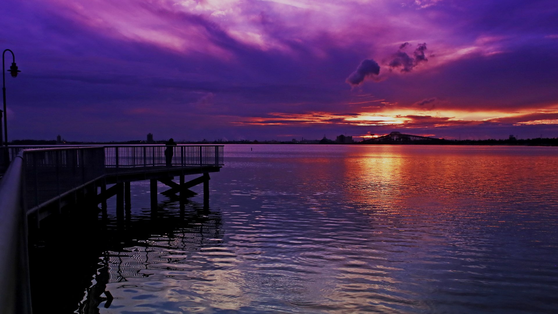 tranquility, tranquil scene, cloud - sky, water, idyllic, sky, beauty in nature, sea, railing, no people, download nature  for pc 1920x1080, sunset, silhouette, HD Wallpaper