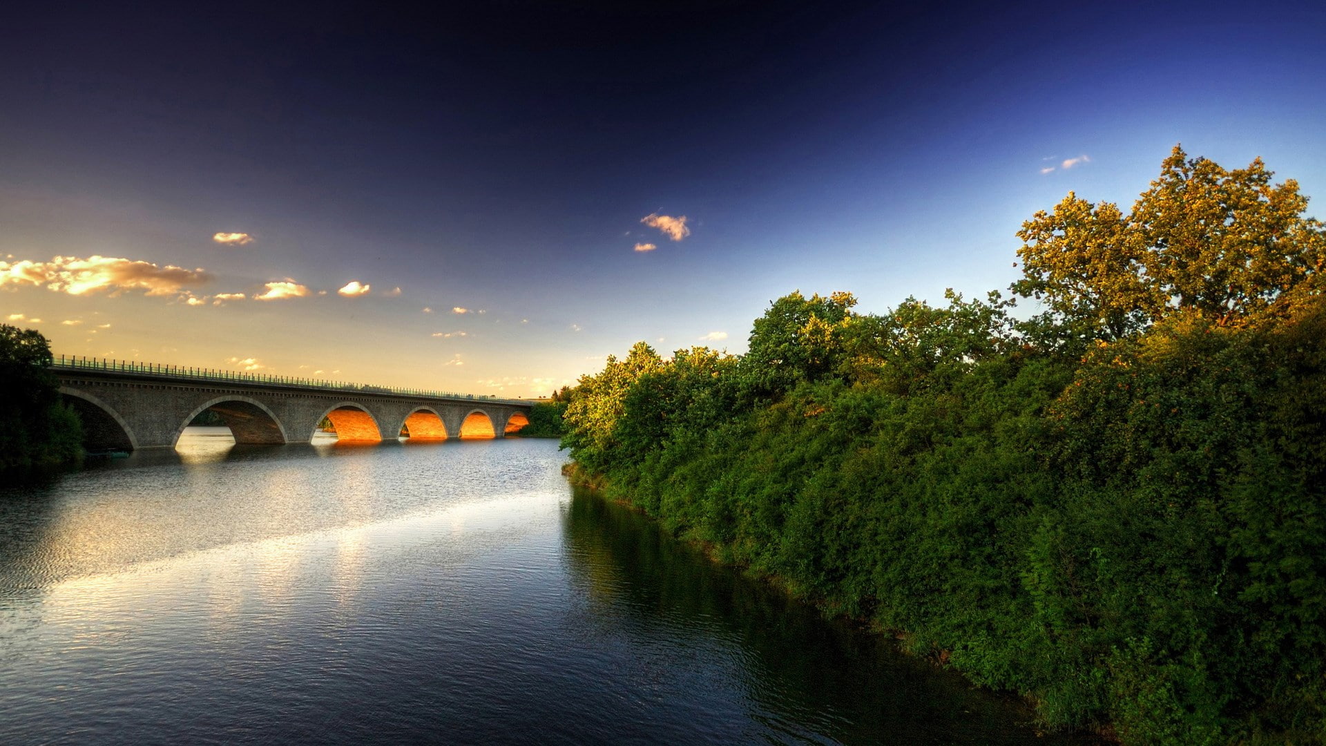 tree, transportation, bridge, 1080P, built structure, sunset, arch, sky, plant, beauty in nature, water, outdoors, connection, nature full hd image 1920x1080, HD Wallpaper
