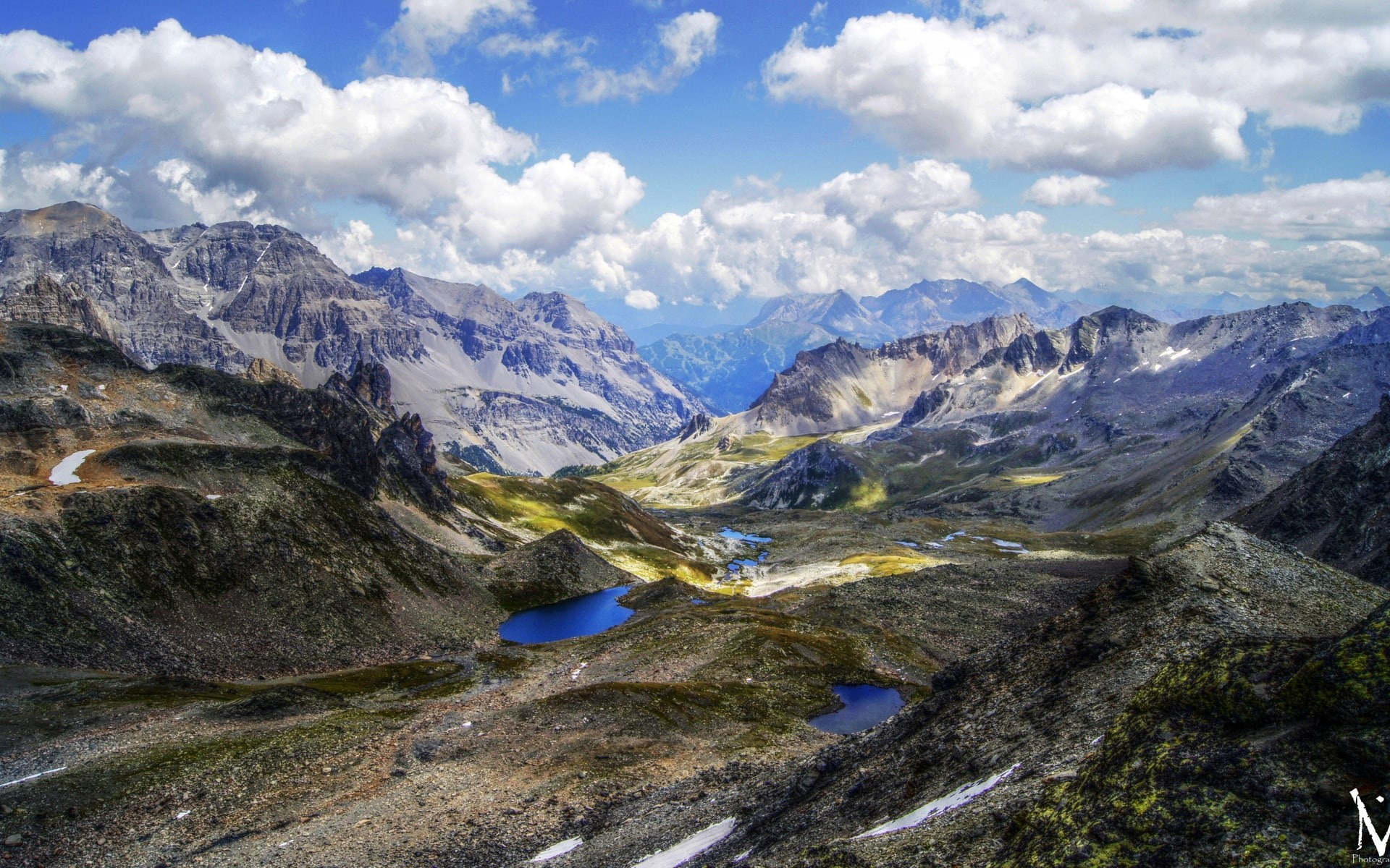 valley, formation, snowcapped mountain, day, environment, mountain peak, 1080P, outdoors, beauty in nature, mountain range, idyllic, tranquil scene, no people, HD Wallpaper
