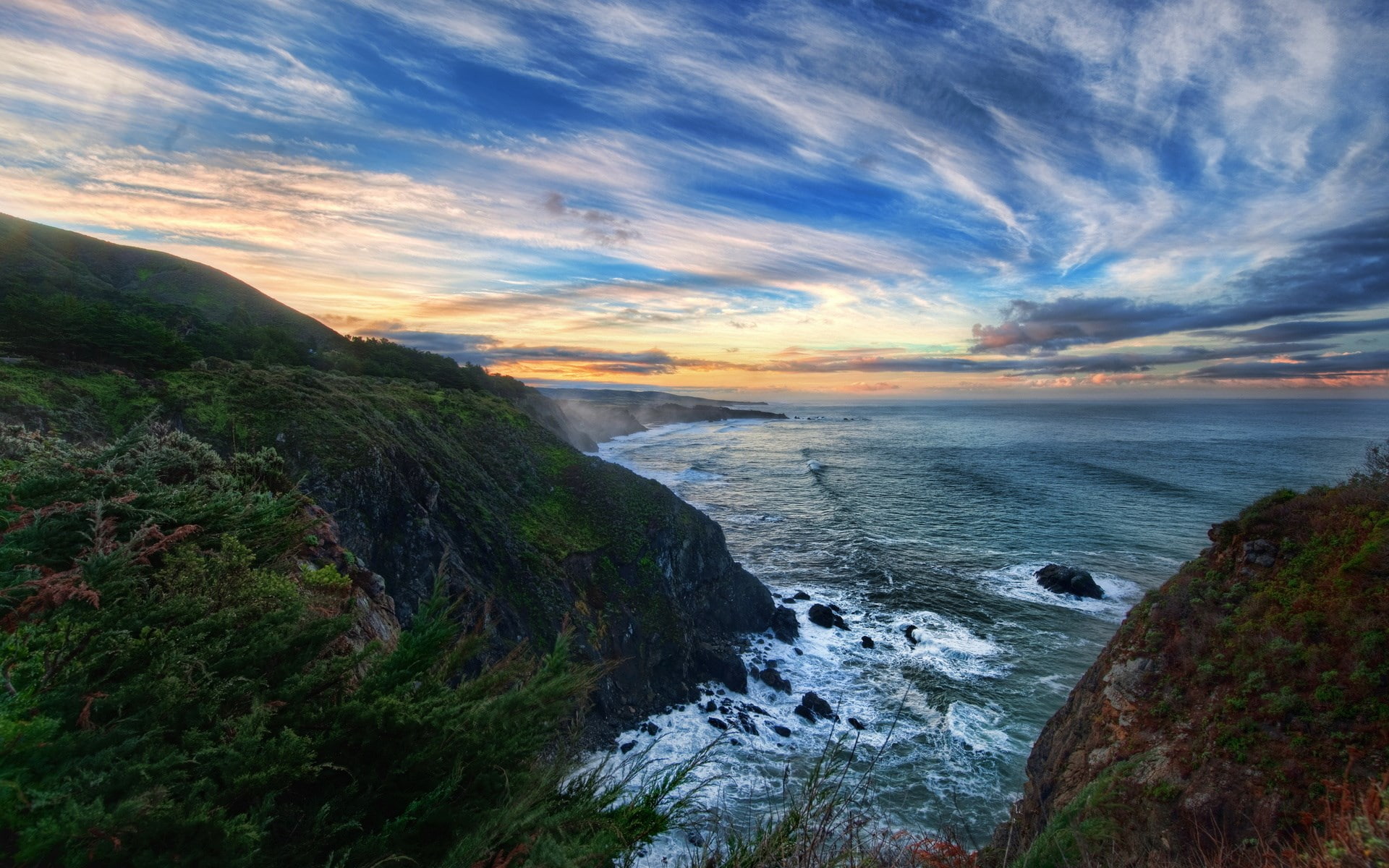 nature, sunset, motion, scenics - nature, rocky coastline, no people, rock, download full size nature  1920x1200, water, beach, sea, sky, flowing water, HD Wallpaper