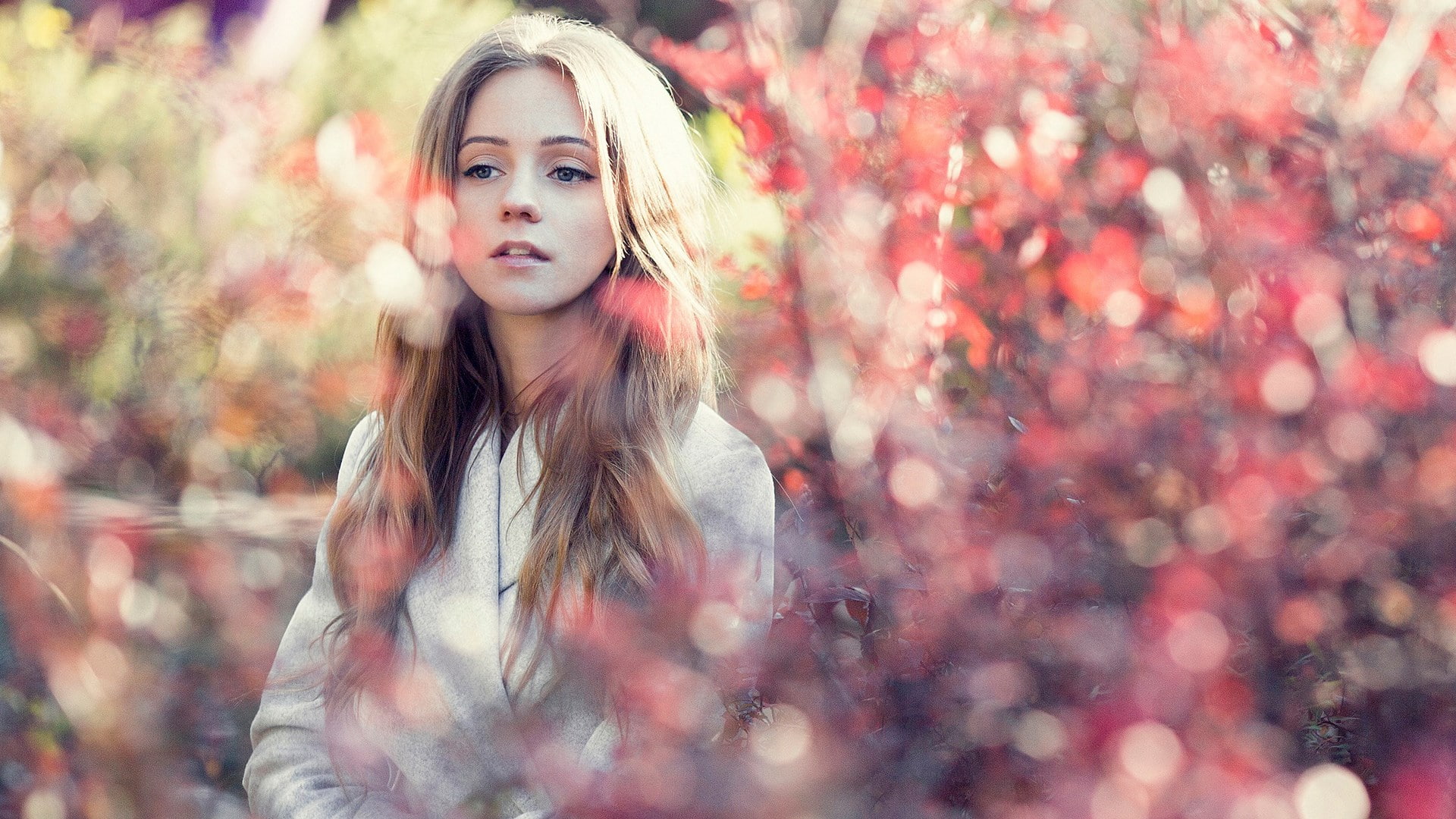 standing, women, contemplation, headshot, portrait, looking at camera, beauty, beautiful people, young adult, blond hair, pc  girl 1920x1080, beautiful woman, HD Wallpaper