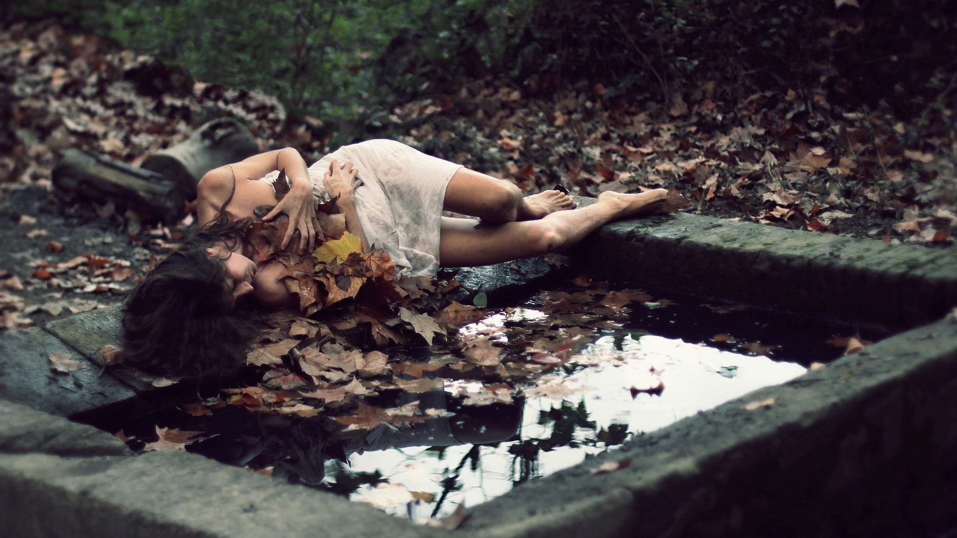 women, real people, forest, plant part, 1080P, young adult, leaf, plant, lying down, one person, nature, beautiful woman, young women, wood - material, HD Wallpaper