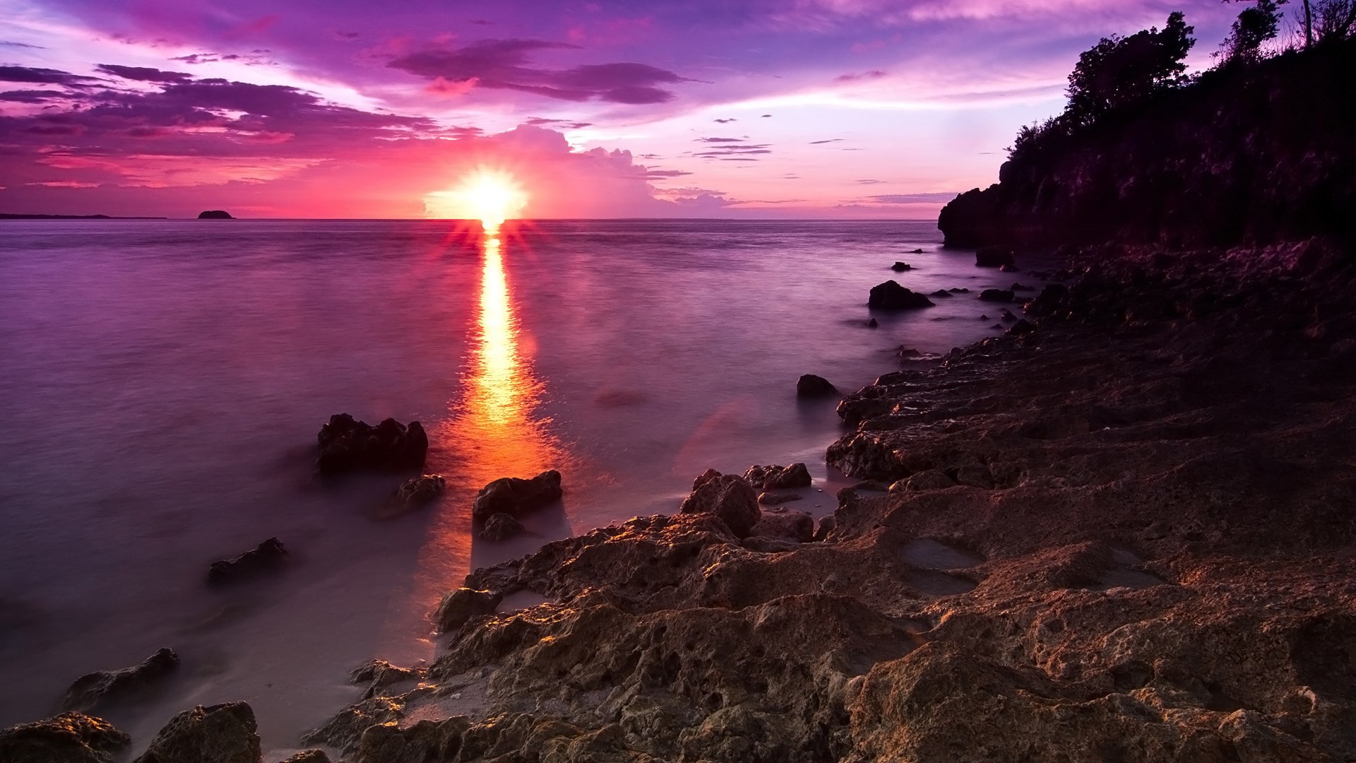 water, horizon over water, beach, sea, idyllic, cloud - sky, no people, tranquil scene, sunset, scenics - nature, 1080P, sky, rock, outdoors, rocky coastline, HD Wallpaper