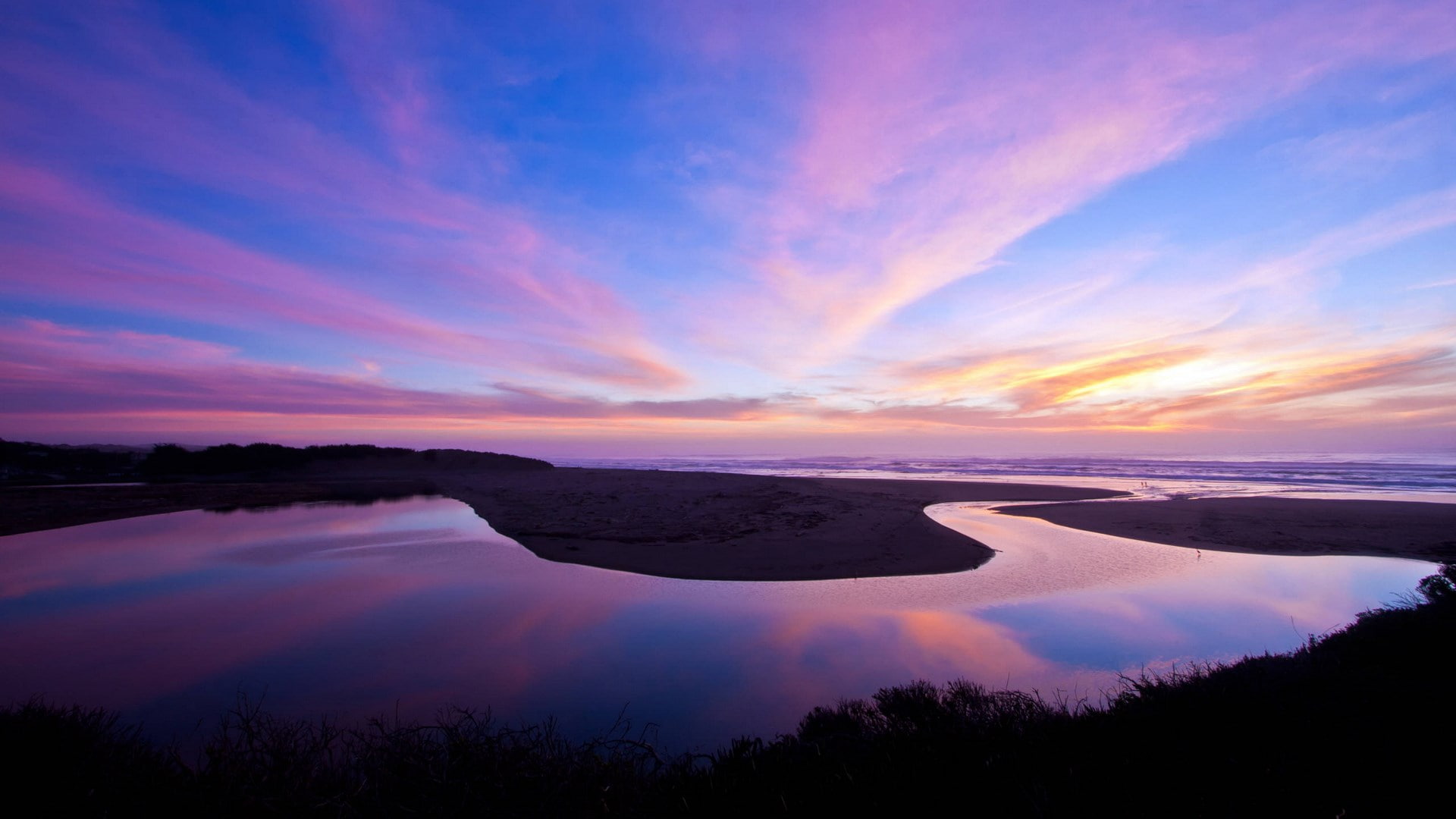 cloud - sky, land, reflection, purple, tranquility, sunset, nature, no people, non-urban scene, scenics - nature, lake, tranquil scene, environment, plant, HD Wallpaper