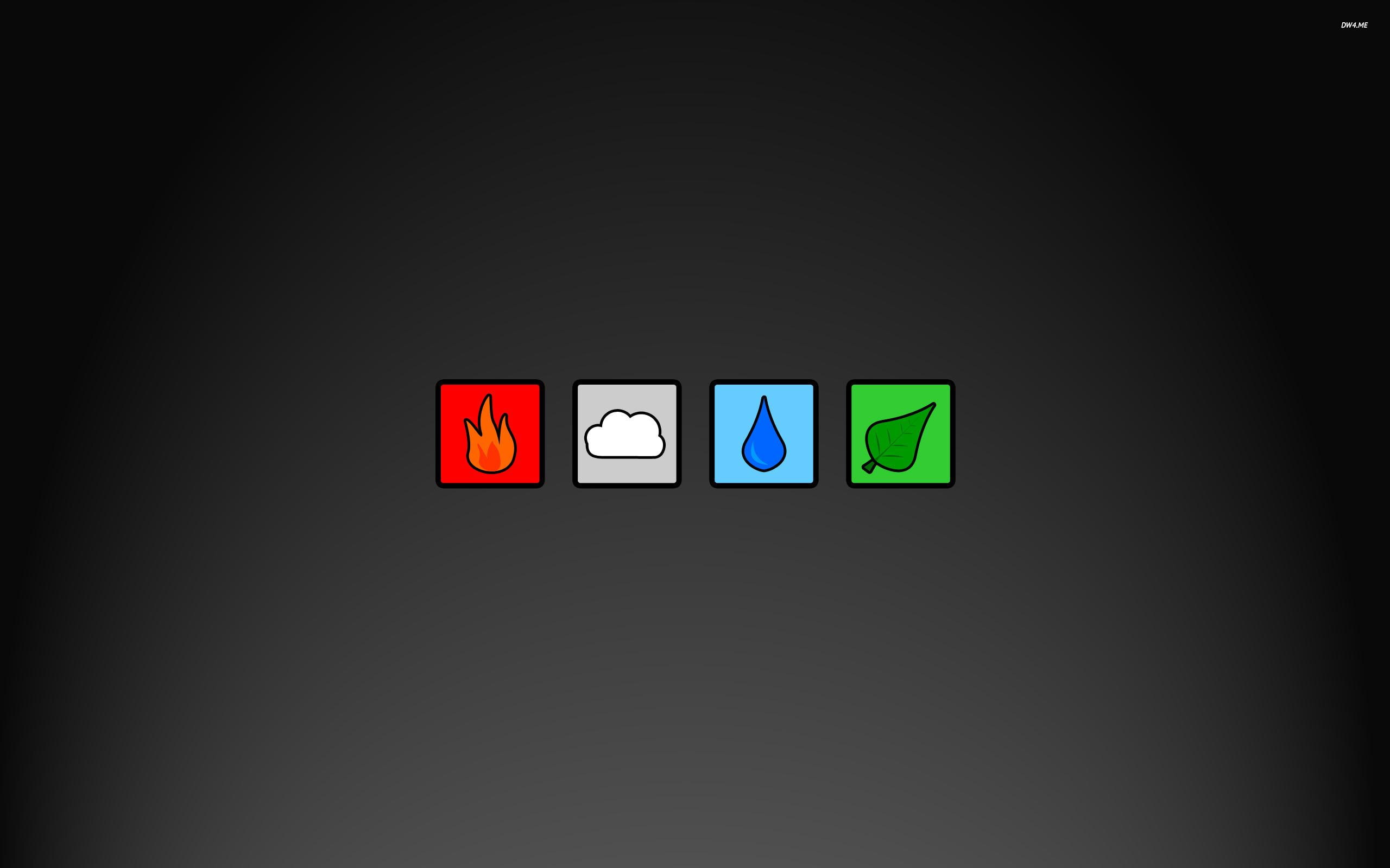 fire, icon, 2K, elements, water, 3d and abstract, leaf, clouds, dewdrops, earth, HD Wallpaper