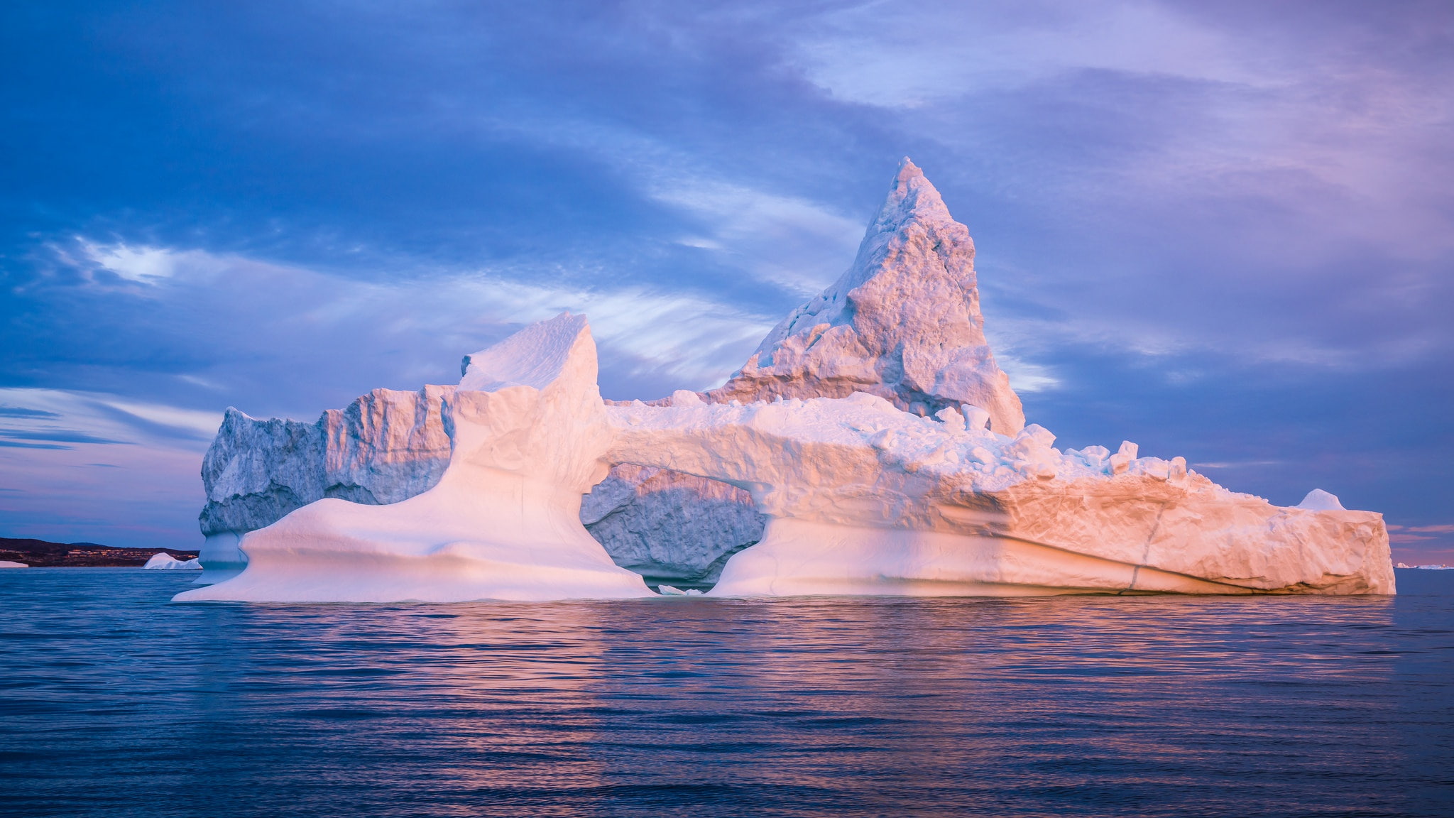 the sky, 1080P, landscape, splendor, winter, water, iceberg, snow, dawn, ice, glacier, top, nature, hole, Greenland, clouds, sea, morning, lump, blue, HD Wallpaper