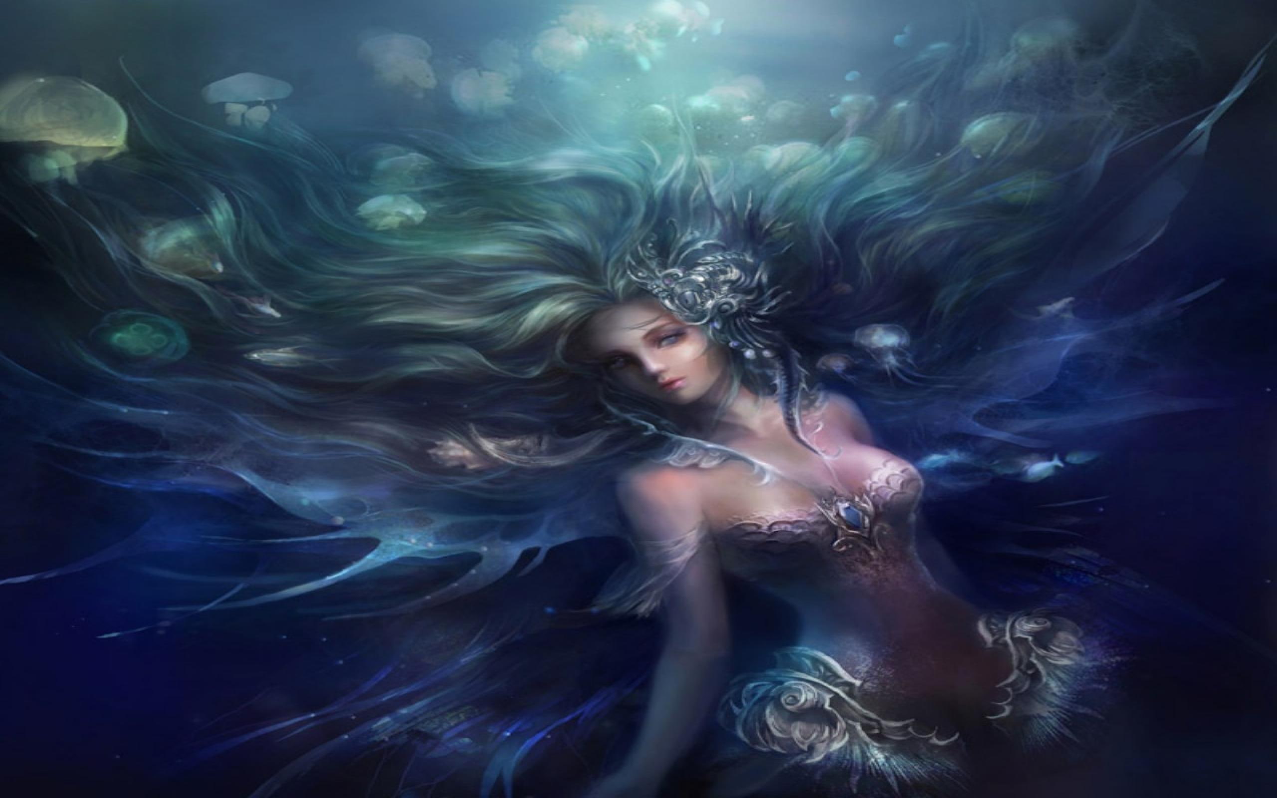 underwater, splendor, women, animals, magnificent, beautiful, 2K, fishes, maiden, sea, swim, pretty, girls, colorful, HD Wallpaper