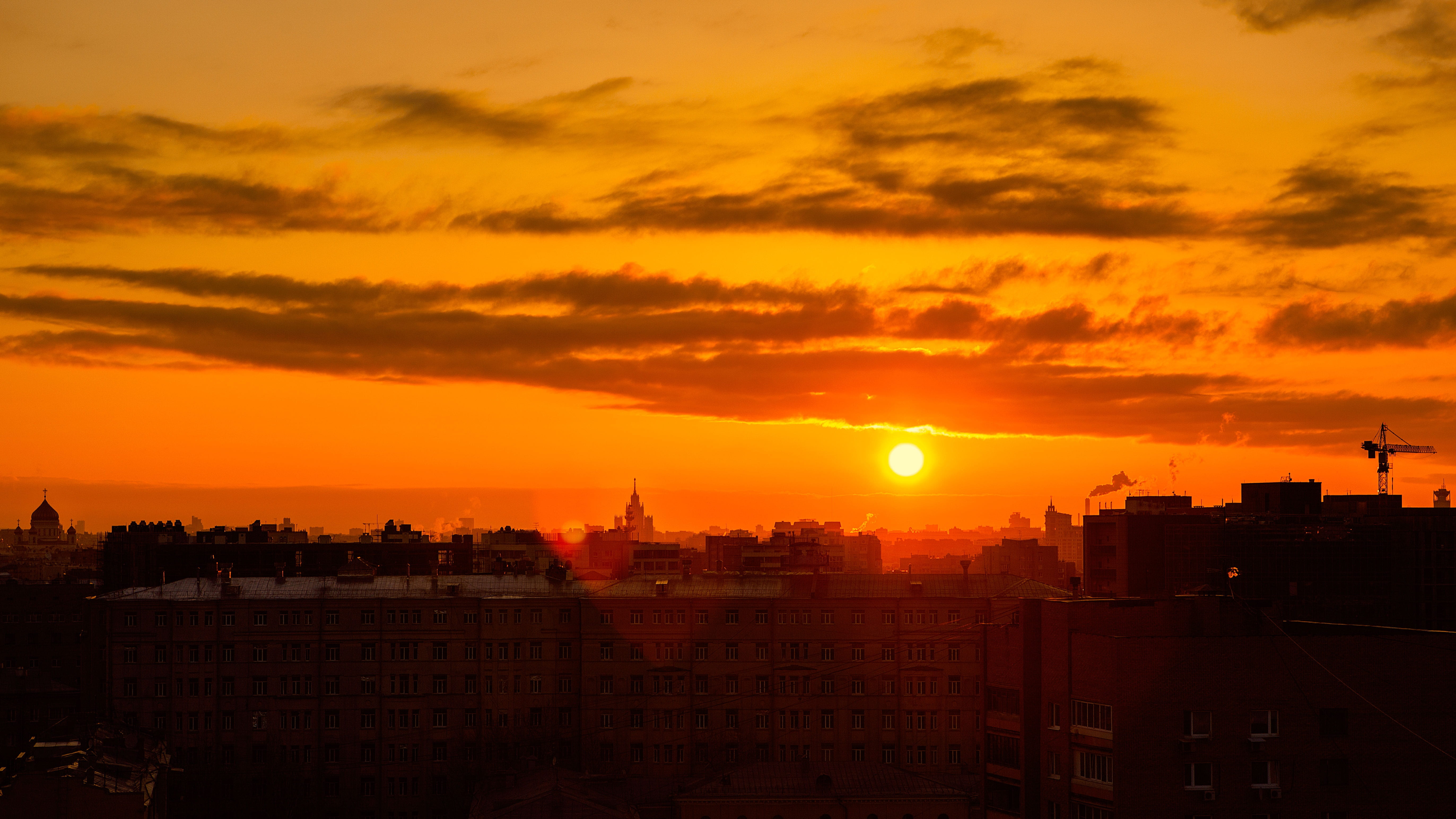sunlight, architecture, travel destinations, sky, silhouette, 5K, outdoors, morning, dome, residential district, russia, beauty in nature, msu, no people, HD Wallpaper